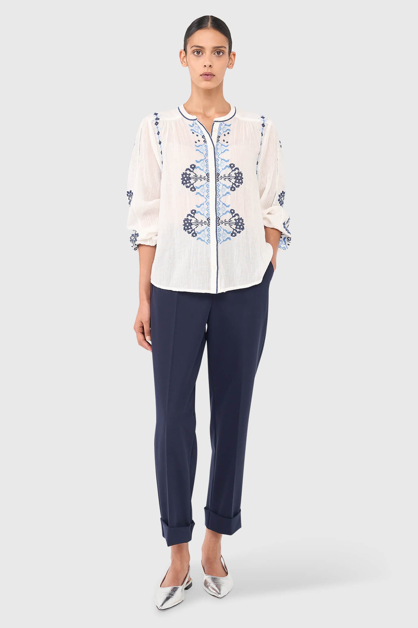 AUSTIN BLOUSE WIT BLAUW