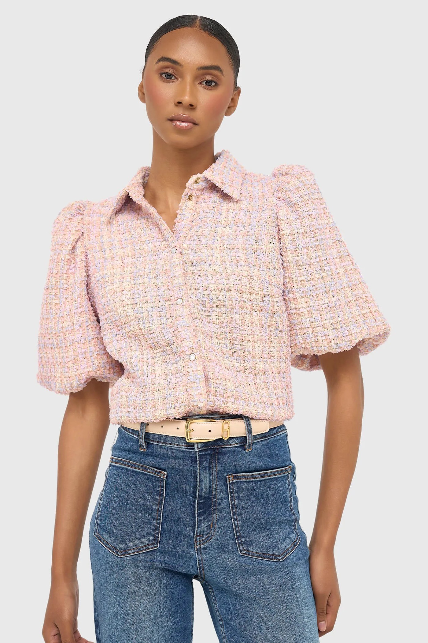 Blouse Dames Pof Mouw Tweed Lars Lila