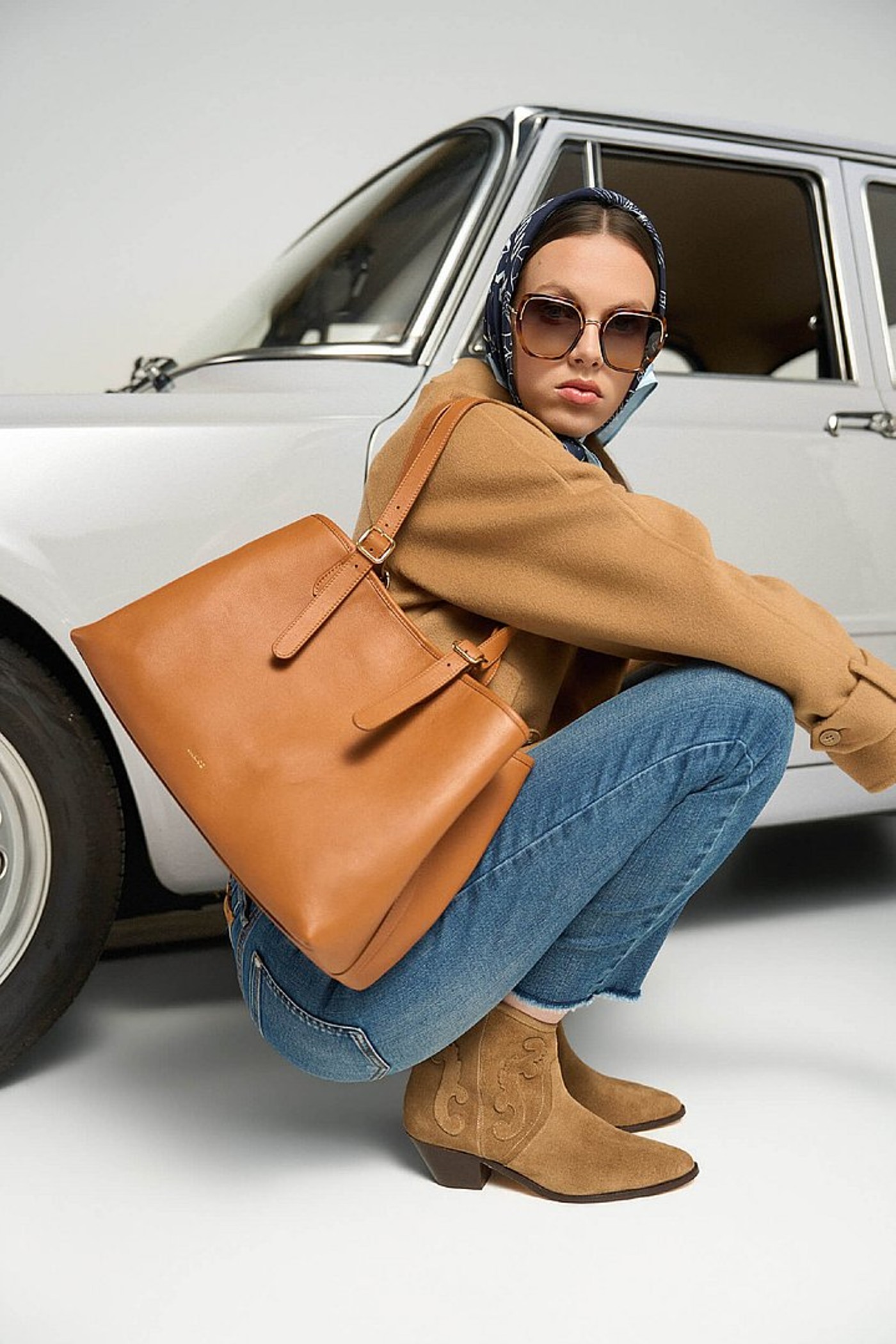 Leren Dames Handtas Shopper Harper Camel