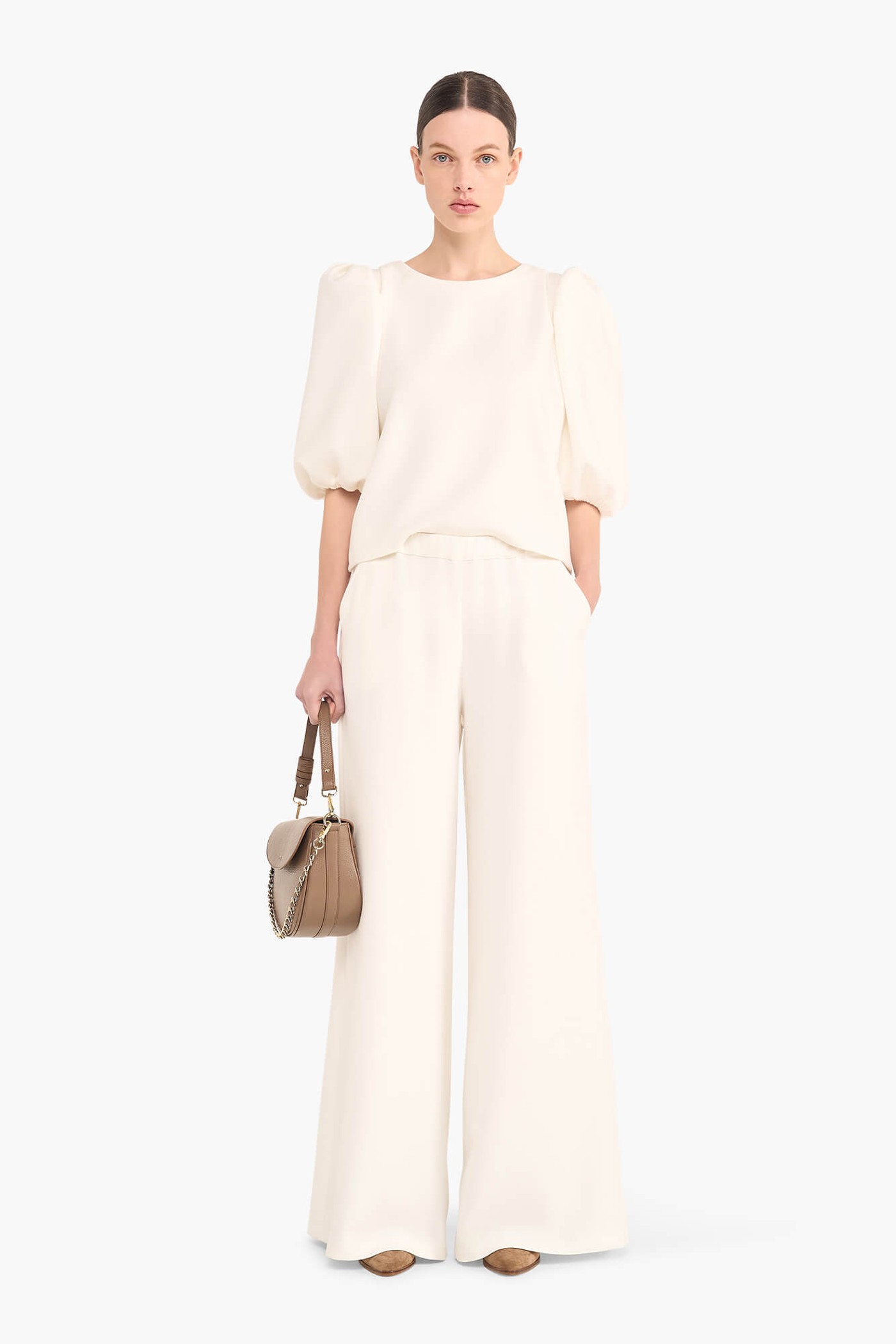 BROEK WIJDE PIJP ELASTIEK RINGO OFF WHITE