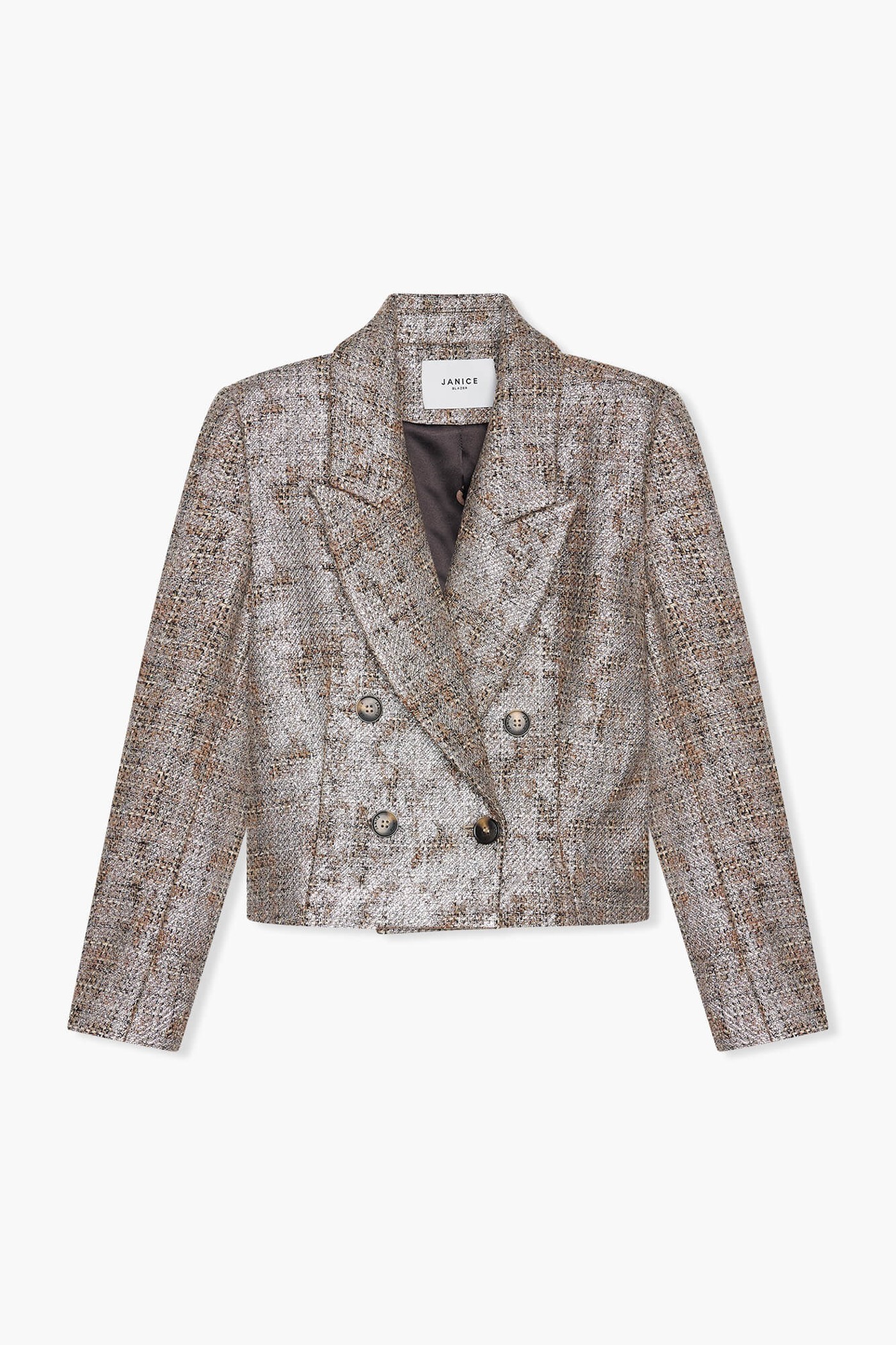 Blazer Dames Kort Stan Bruin Zilver Metallic