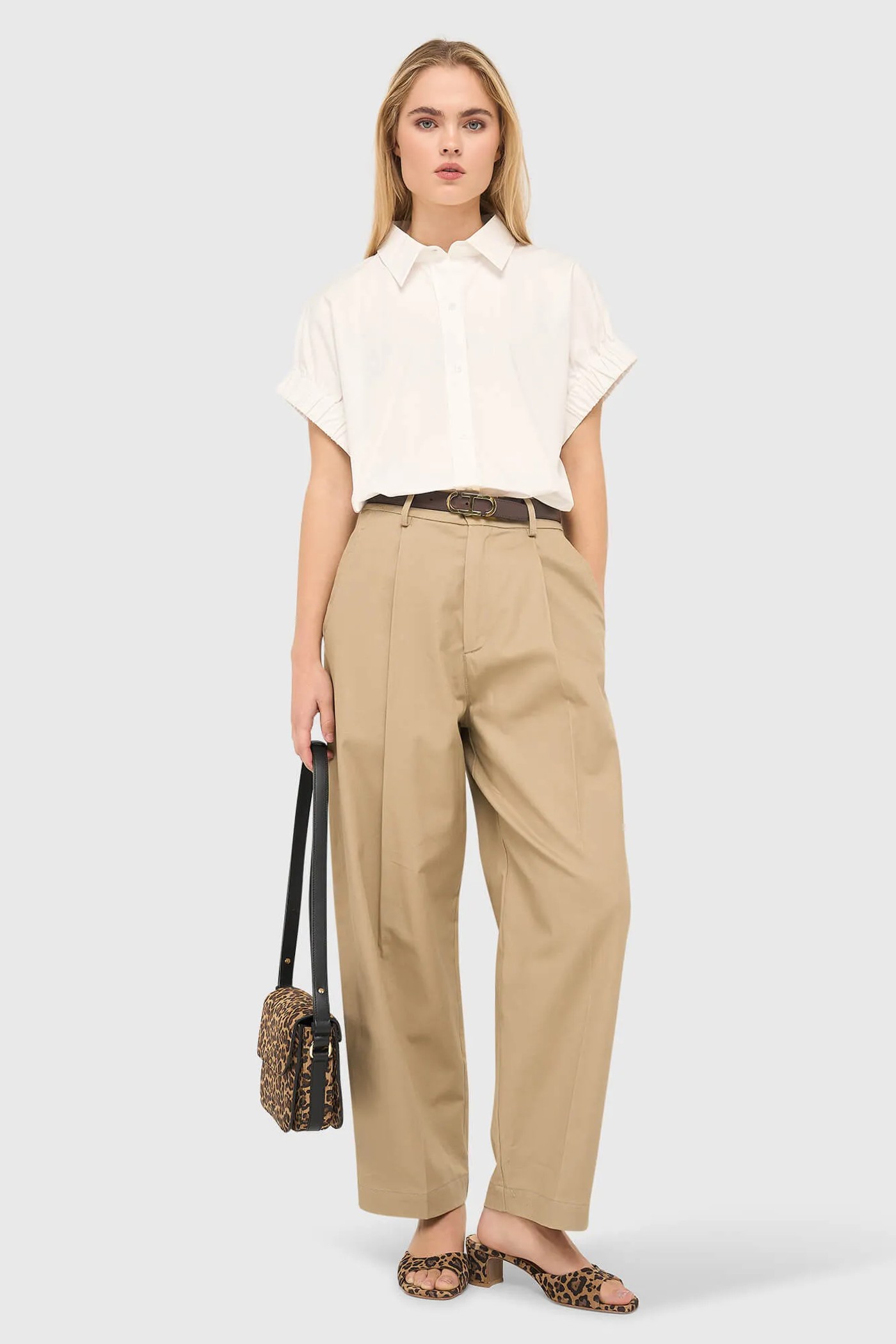 Beige Katoenen Paperbag Broek Steekzakken Barrel Balti