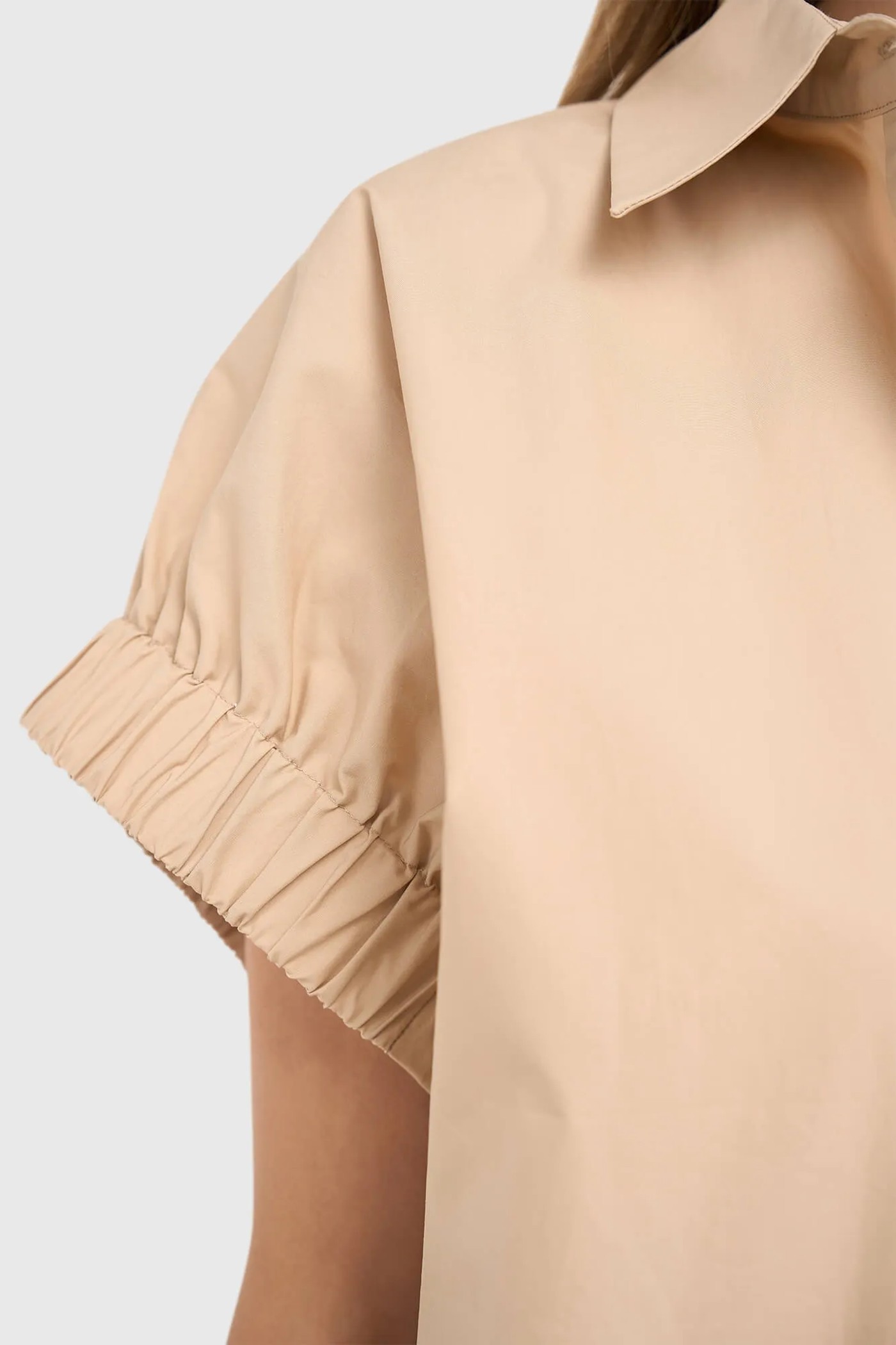 Beige Katoenen Dames Blouse Korte Mouw Yaro