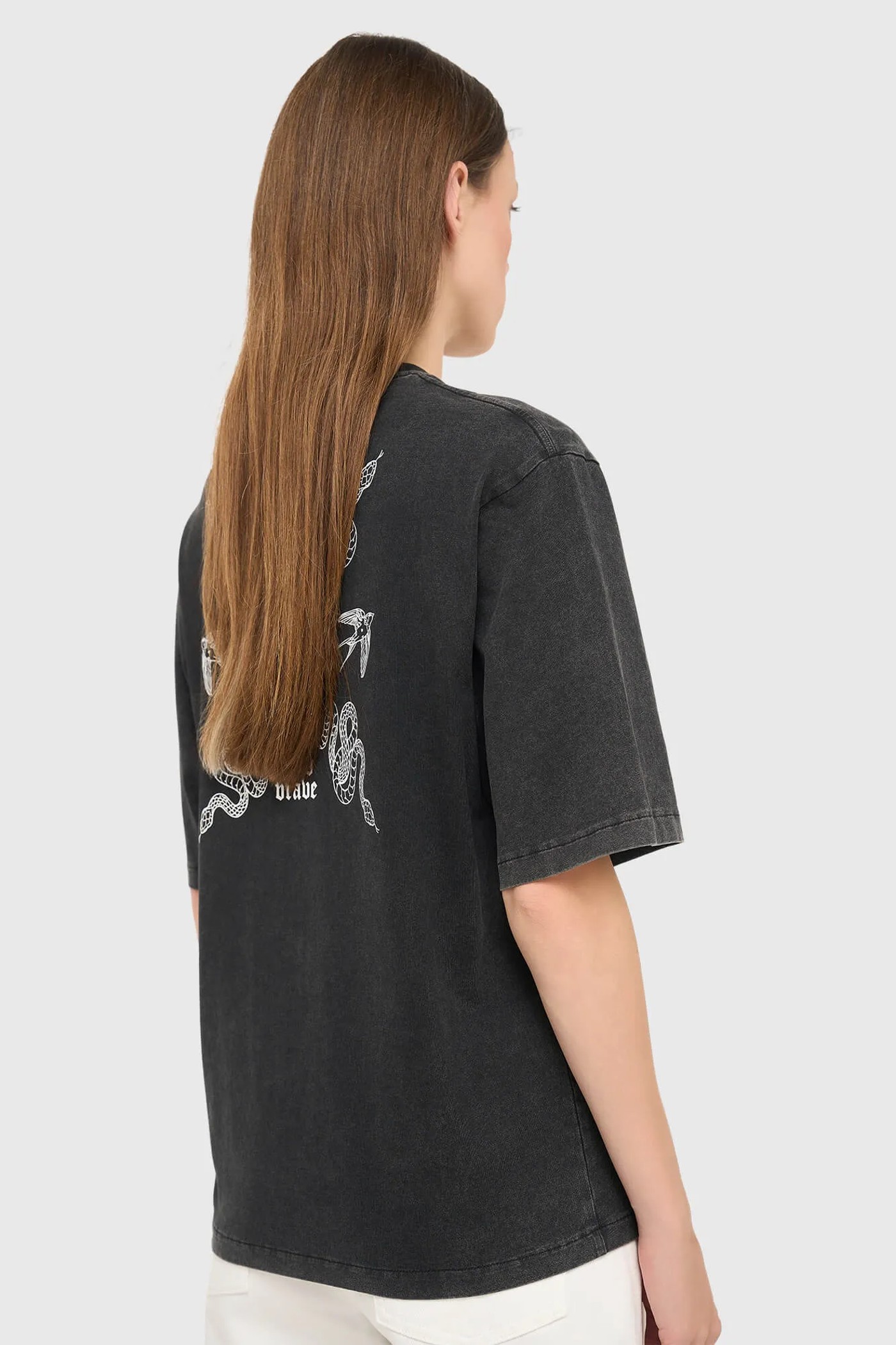 Zwart Dames Shirt Katoen Print Slang Adam