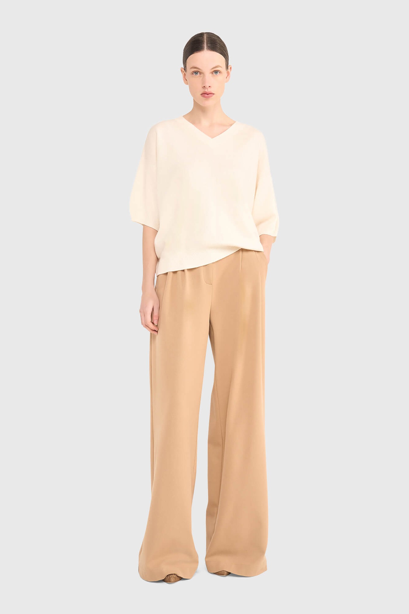 CASHMERE TRUI DAMES KORTE MOUW ROMEO OFF WHITE