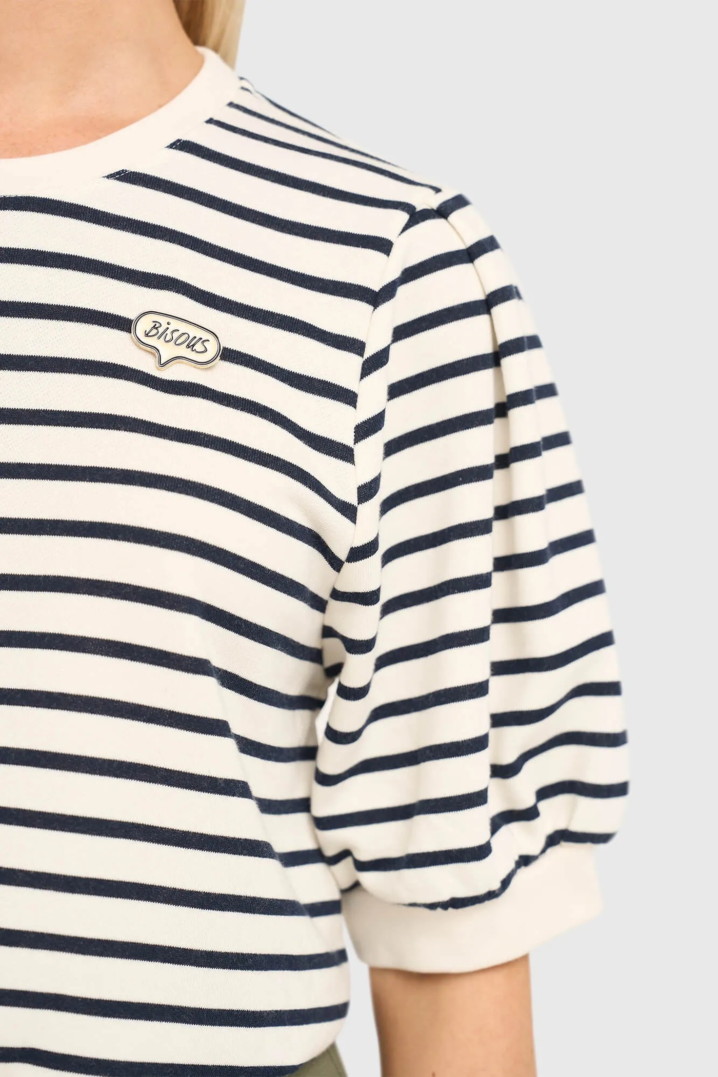 Gestreepte Blauw Wit Dames Sweater Pof Mouw Katoen Corey