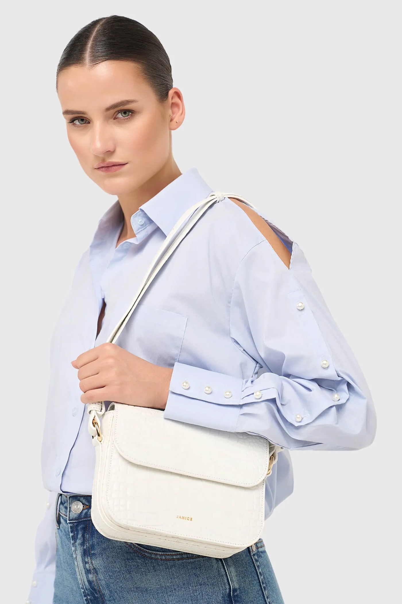 Leren Dames Tas Elias Croco Off White