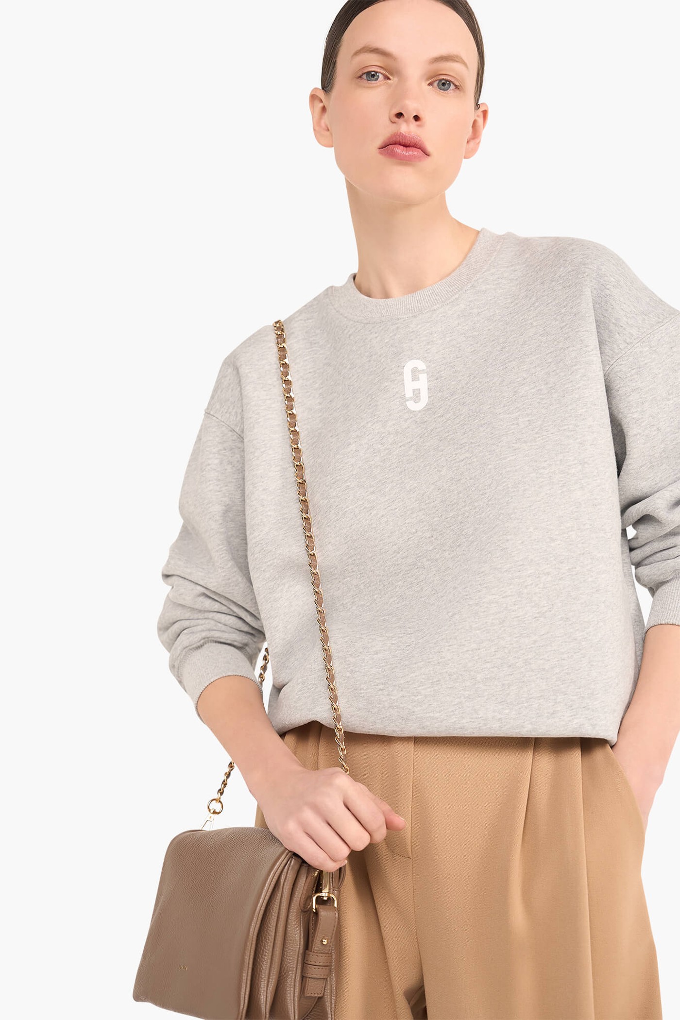Sweater Dames Katoen Logo Wit Andy Grijs