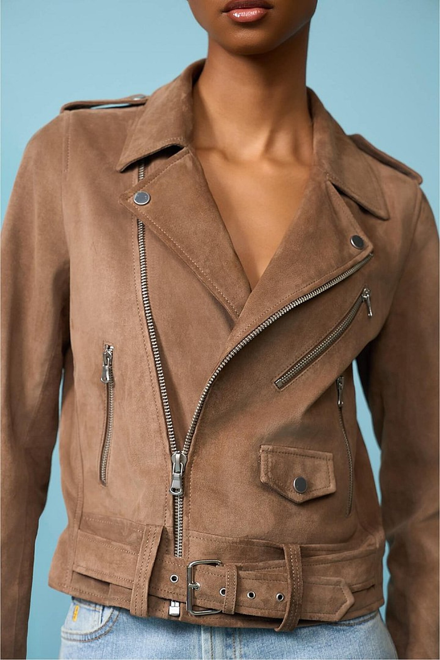 Bruin Leren Suede Biker Jack Burke