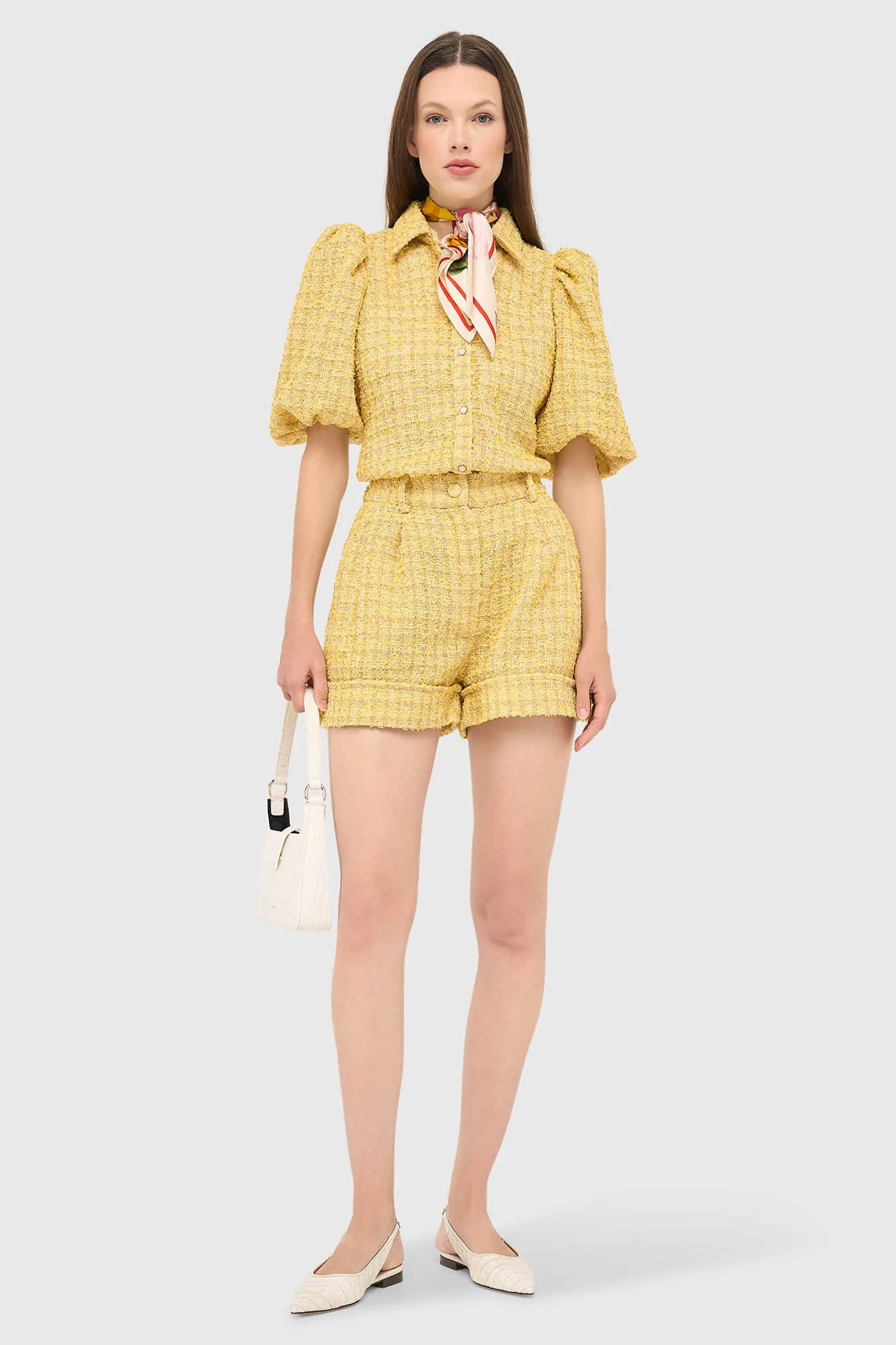 Blouse Dames Pof Mouw Tweed Lars Geel