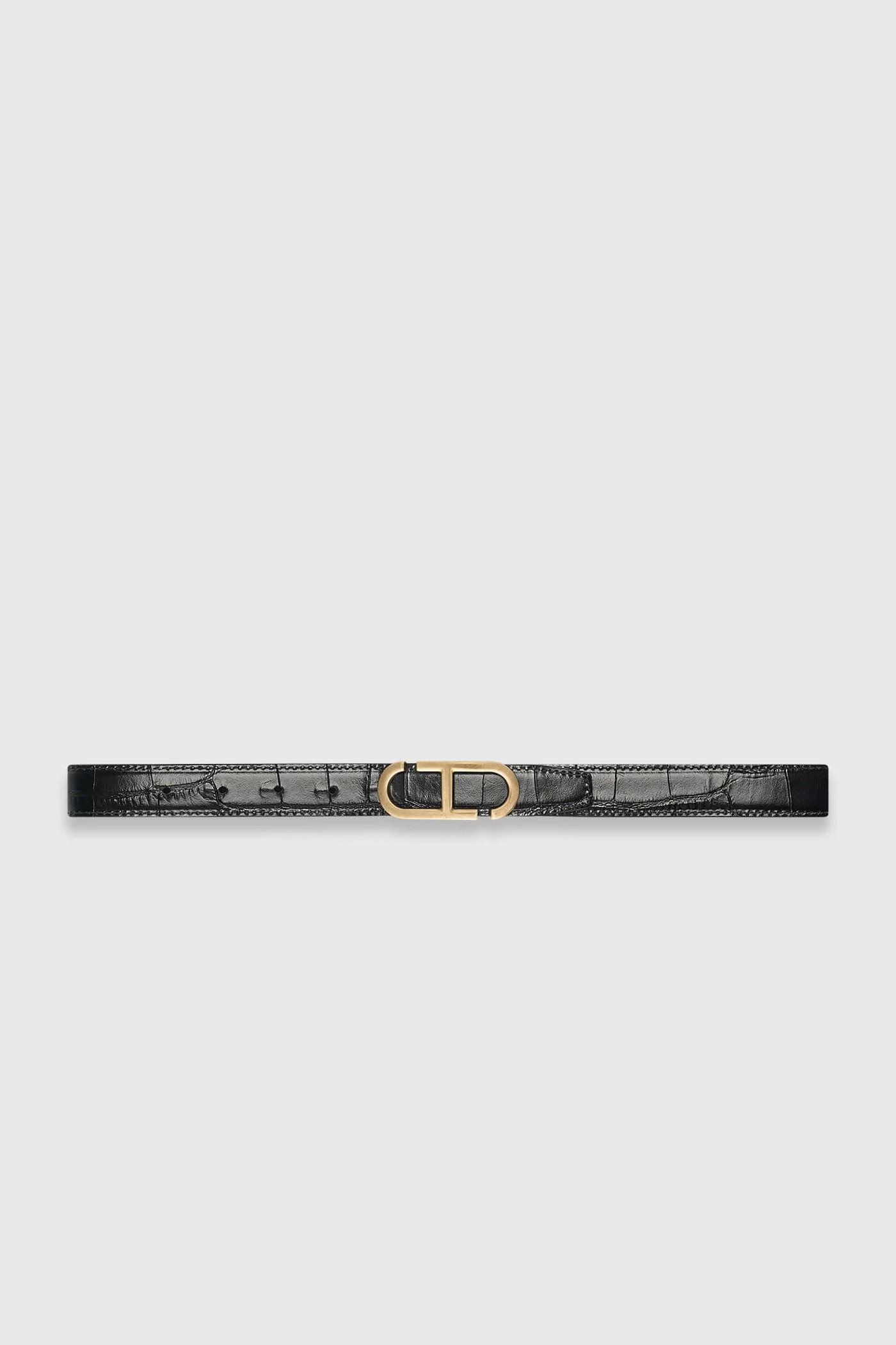 Leren Dames Riem Reversible Zwart Croco Brass Trophy Buckle