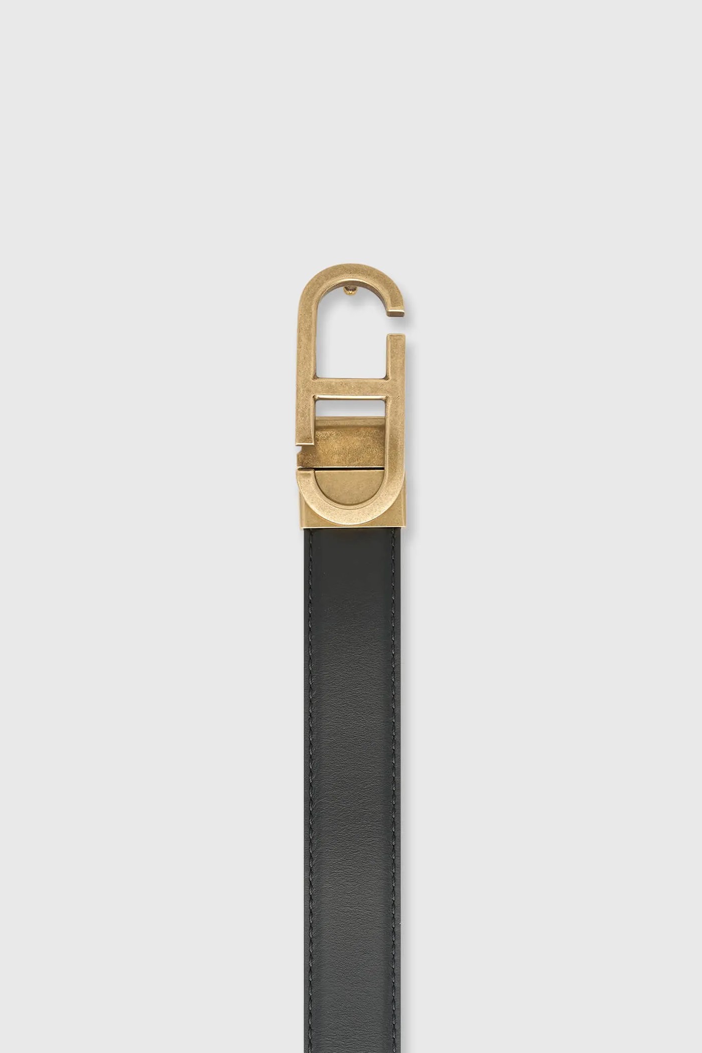 Leren Dames Riem Reversible Zwart Camel Brass Trophy Buckle
