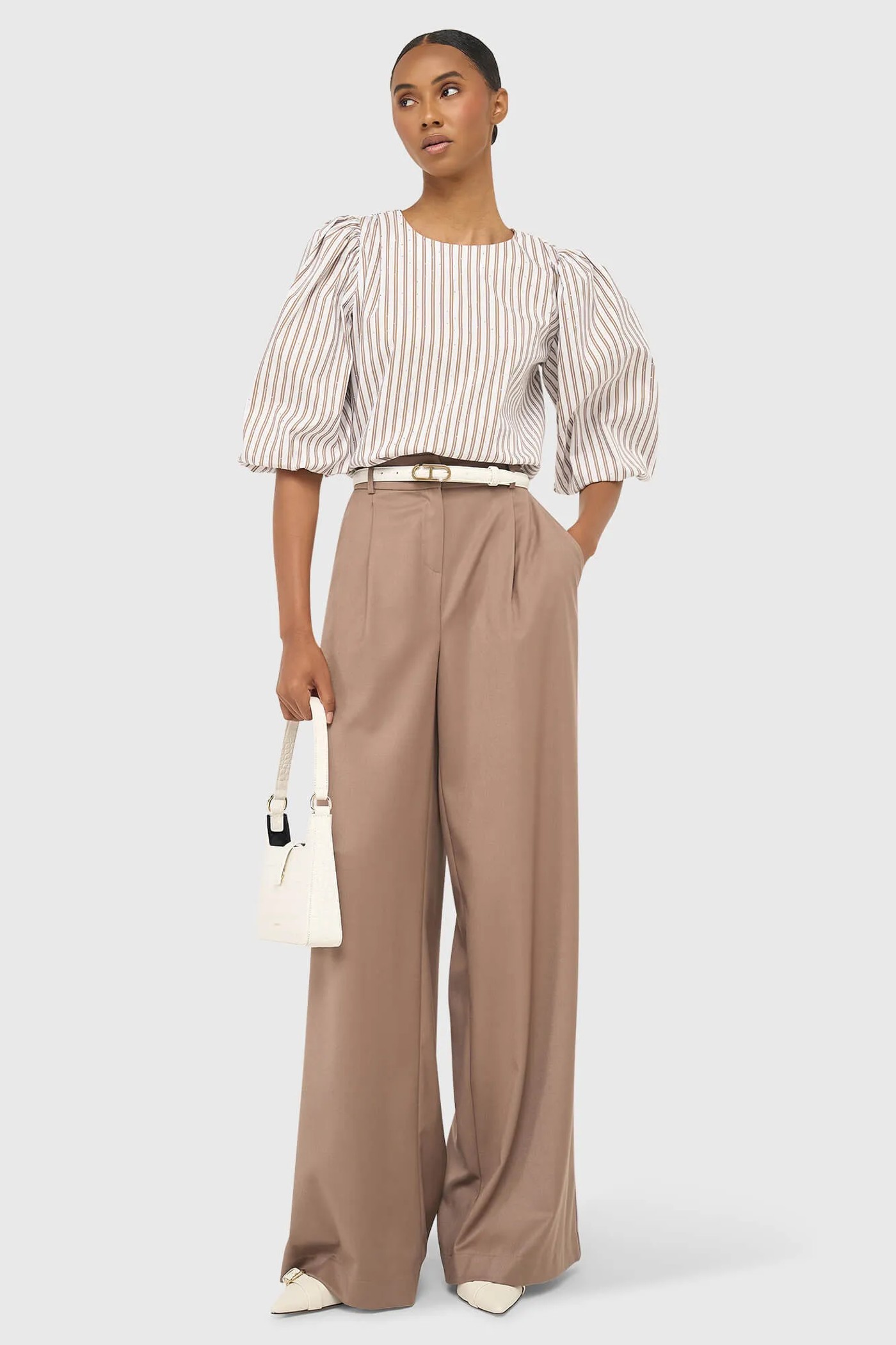 Dames Top Pof Mouw Streepjes Elian Bruin