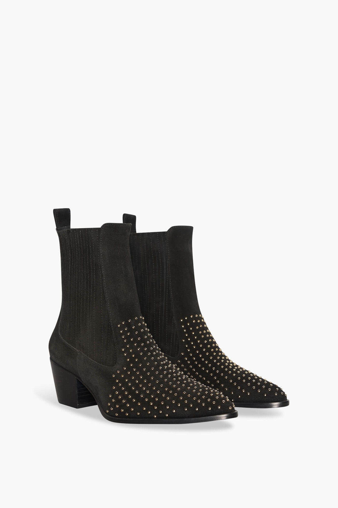 Enkellaars Western Dames Suede Colt Zwart Studs