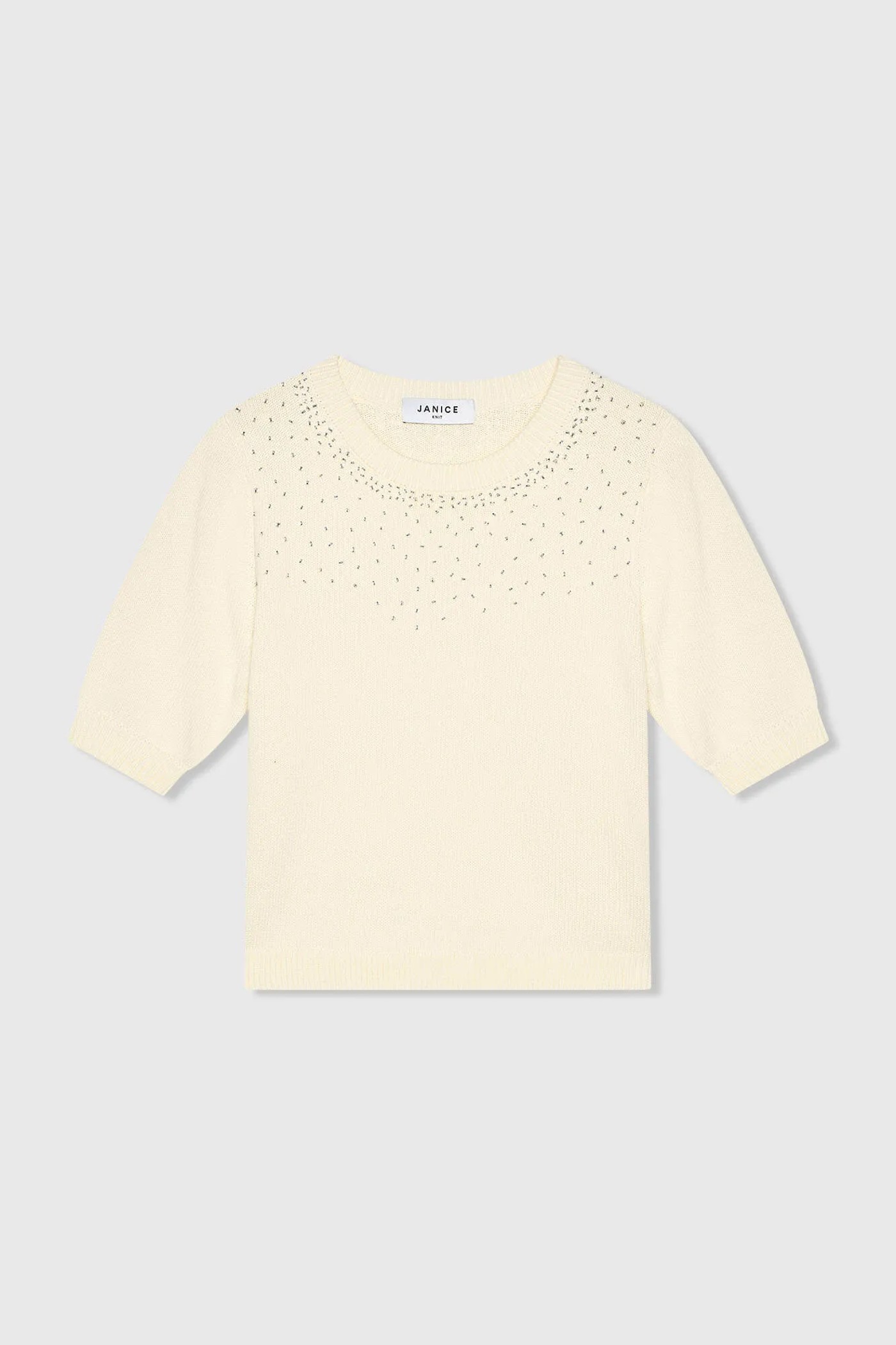 Off White Katoenen Dames Truitje Met Steentjes Barret
