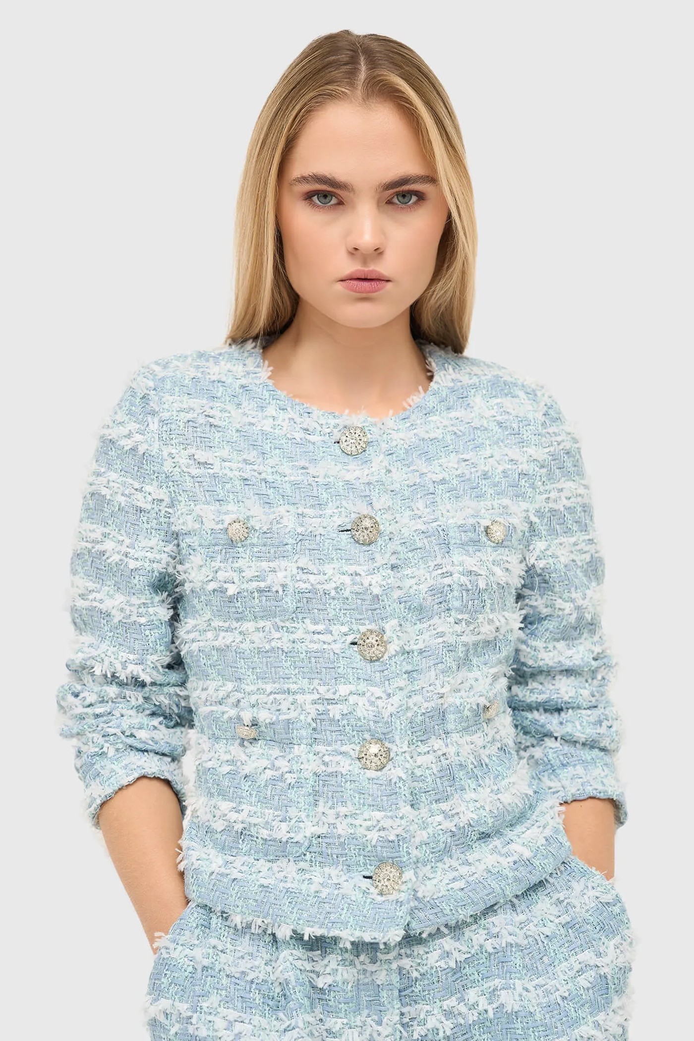 Dames Blazer Jasje Tweed Laurent Blauw