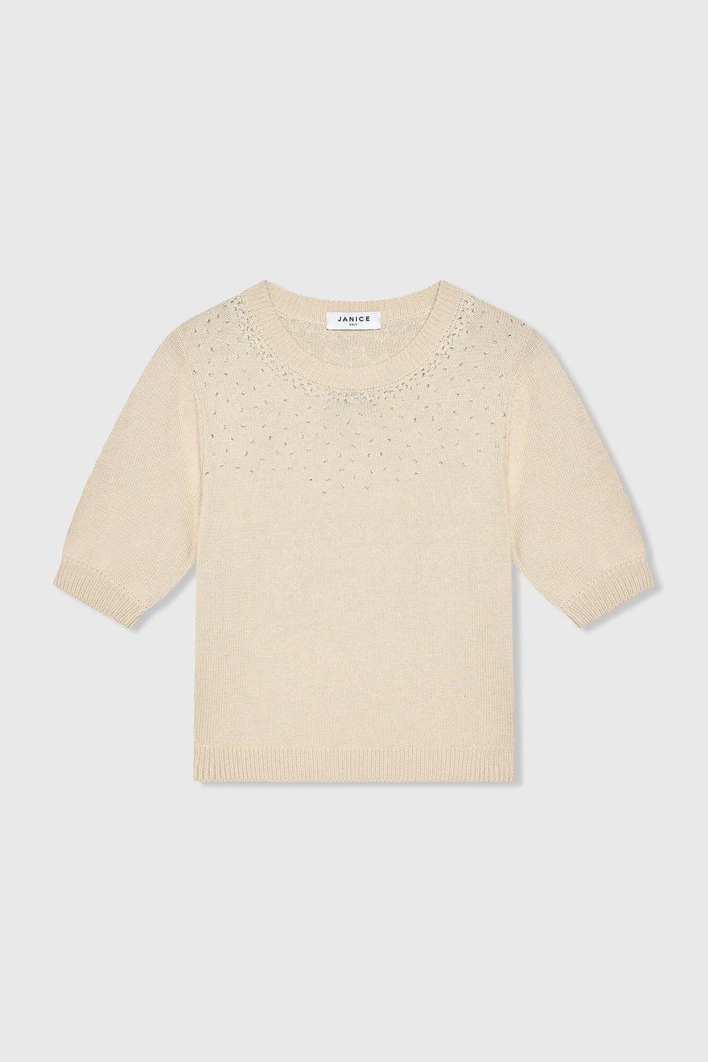 Beige Katoenen Dames Truitje Met Steentjes Barret