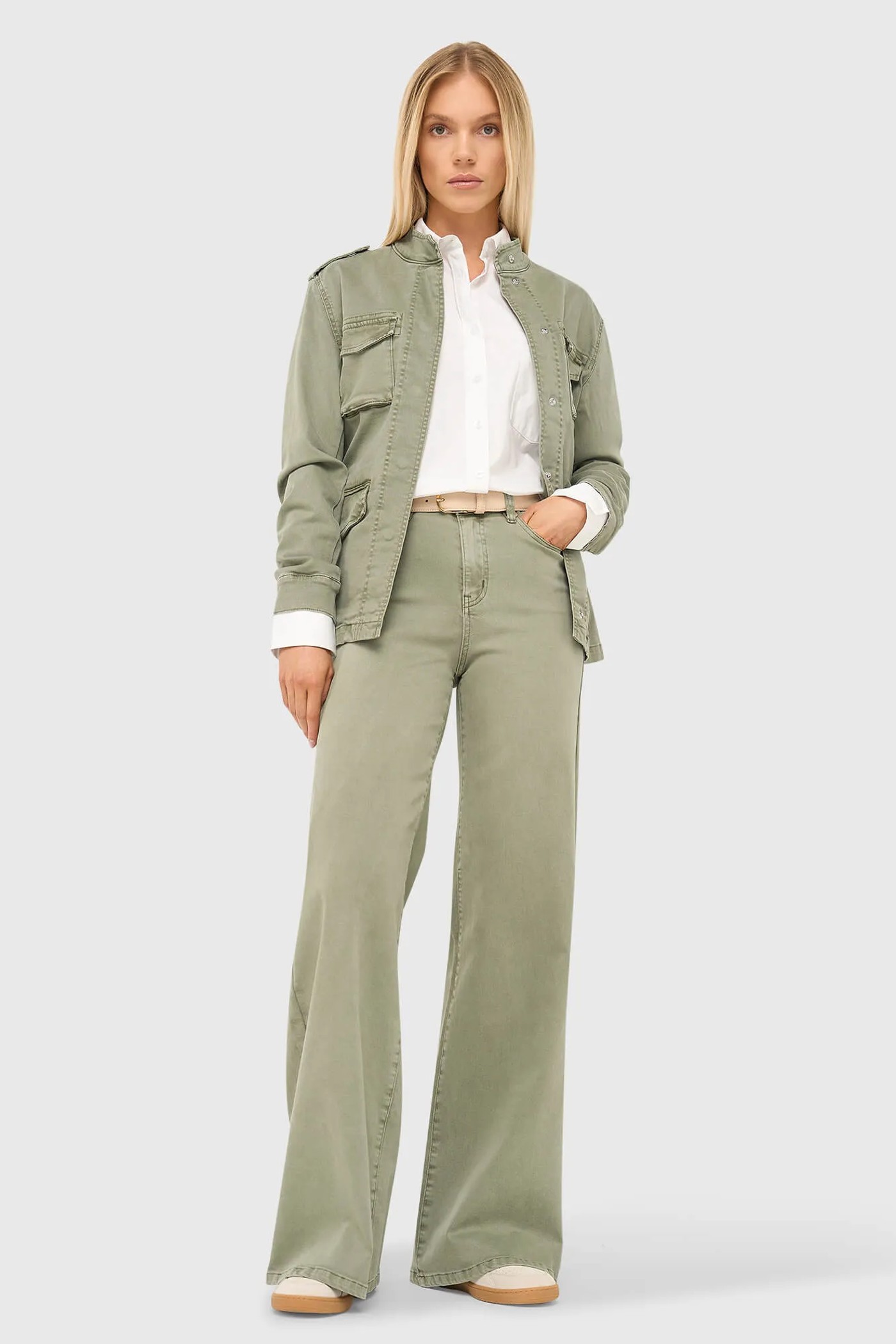 Jeans Dames Wijde Pijp Mid Rise Stretch Cash Groen 943