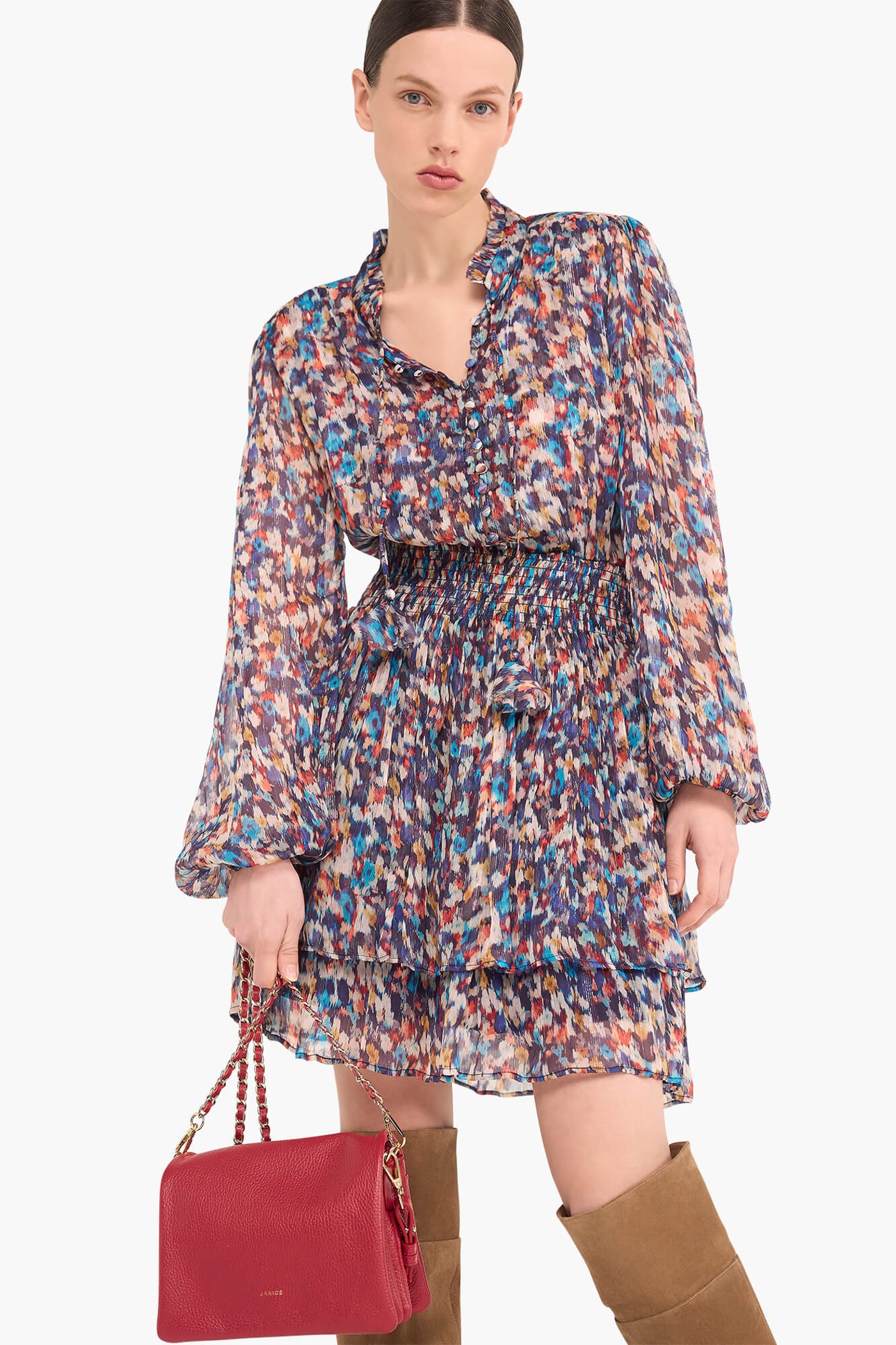 Jurkje Print Elastiek Viscose Lurex Ari Blauw