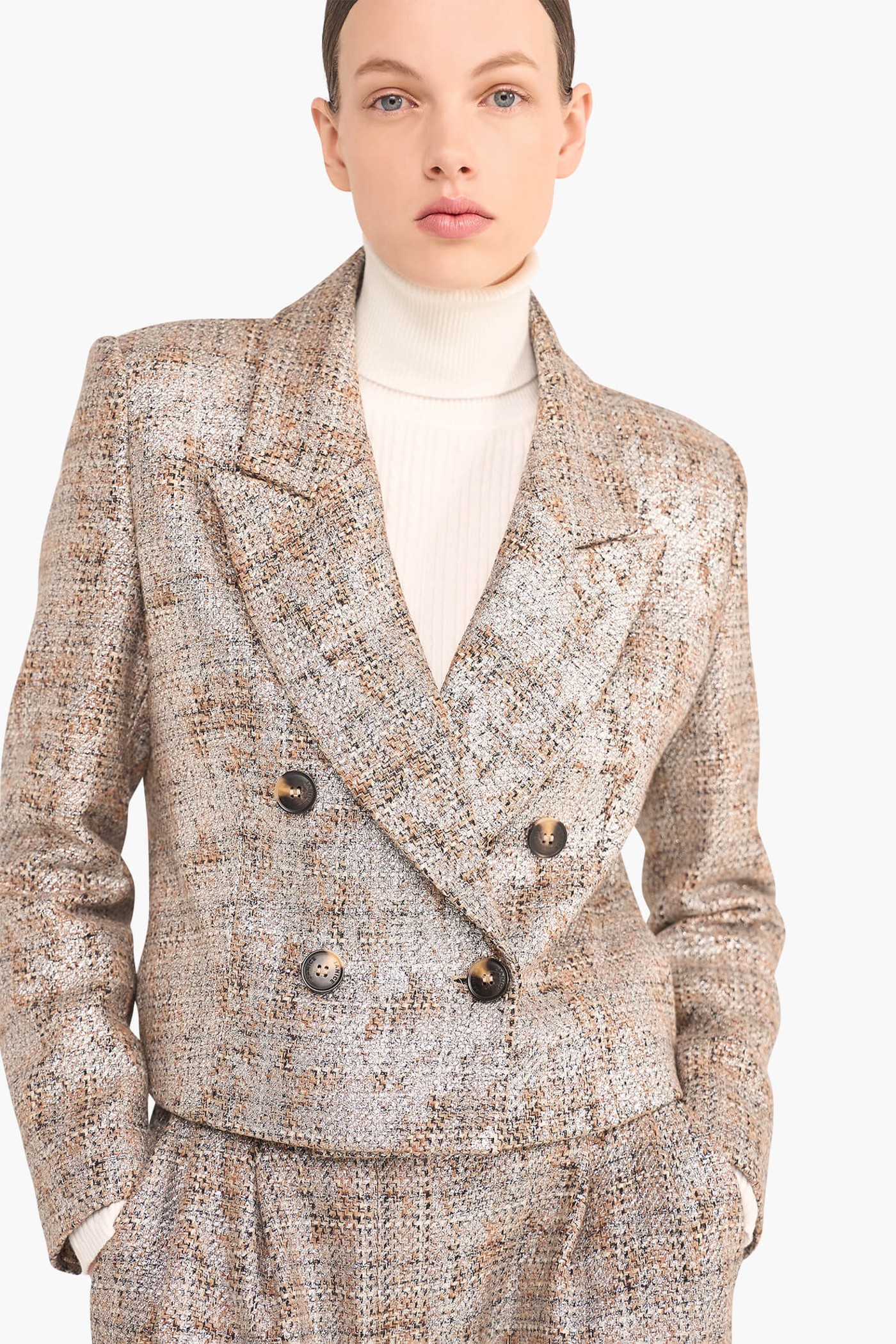 Blazer Dames Kort Stan Bruin Zilver Metallic