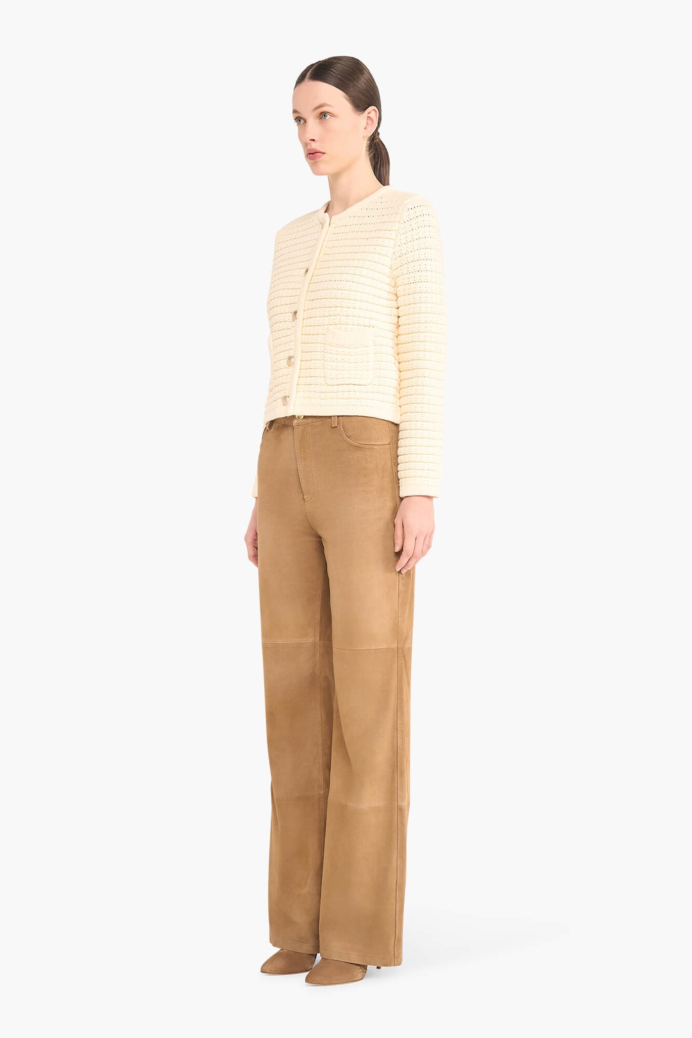 Leren Broek Dames Suede Rechte Pijp Jason Cognac