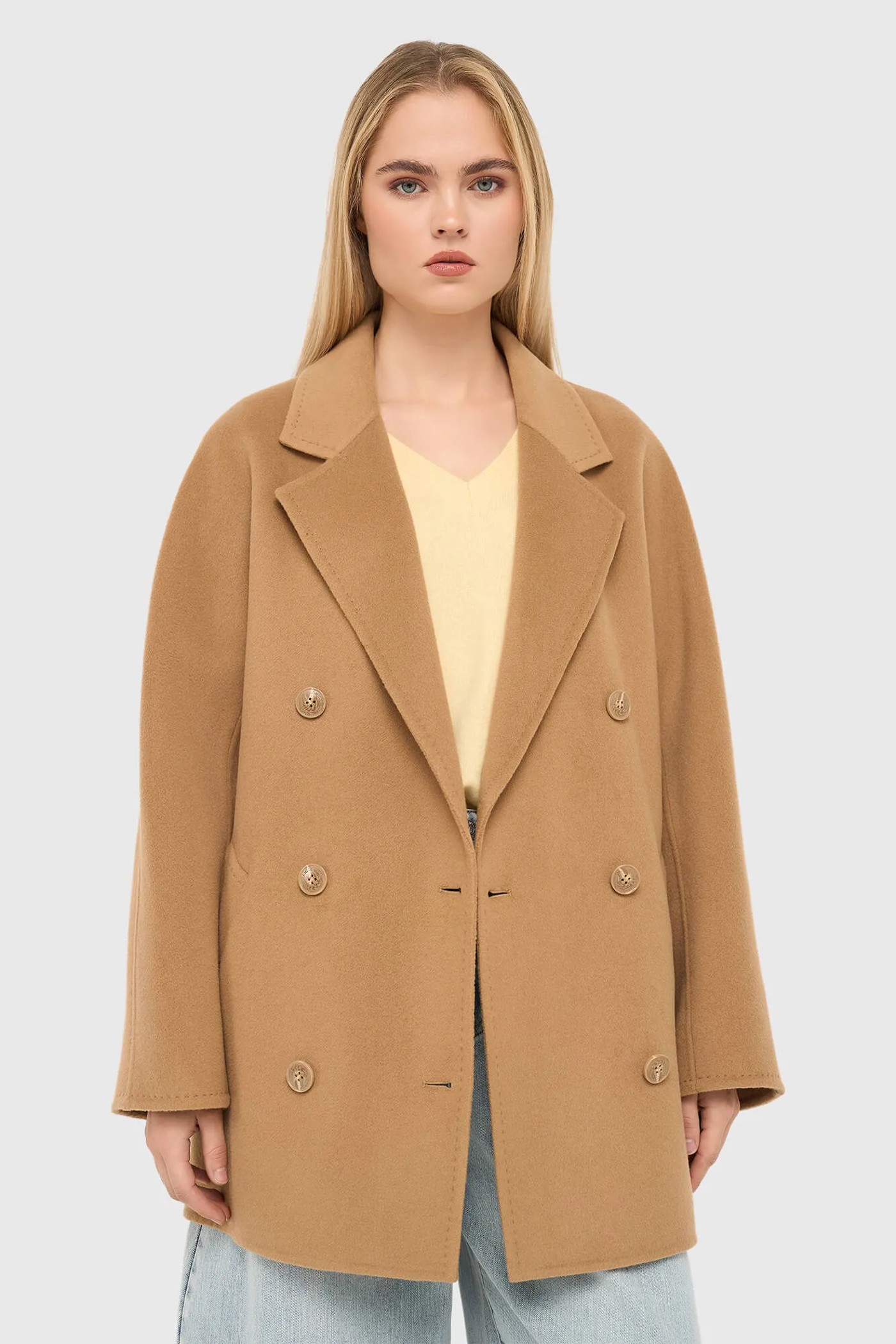 Cashmere Caban Jas Dames Double Face Kennedy Camel