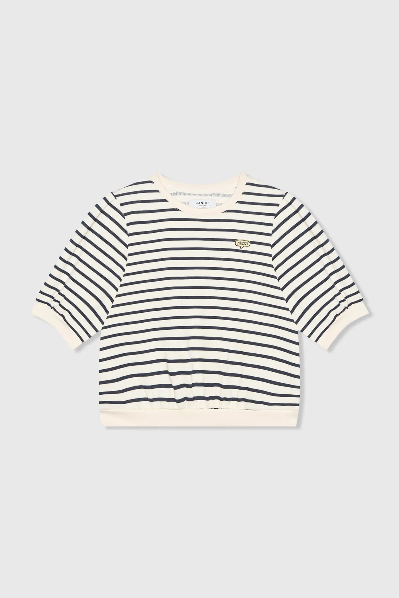 Gestreepte Blauw Wit Dames Sweater Pof Mouw Katoen Corey