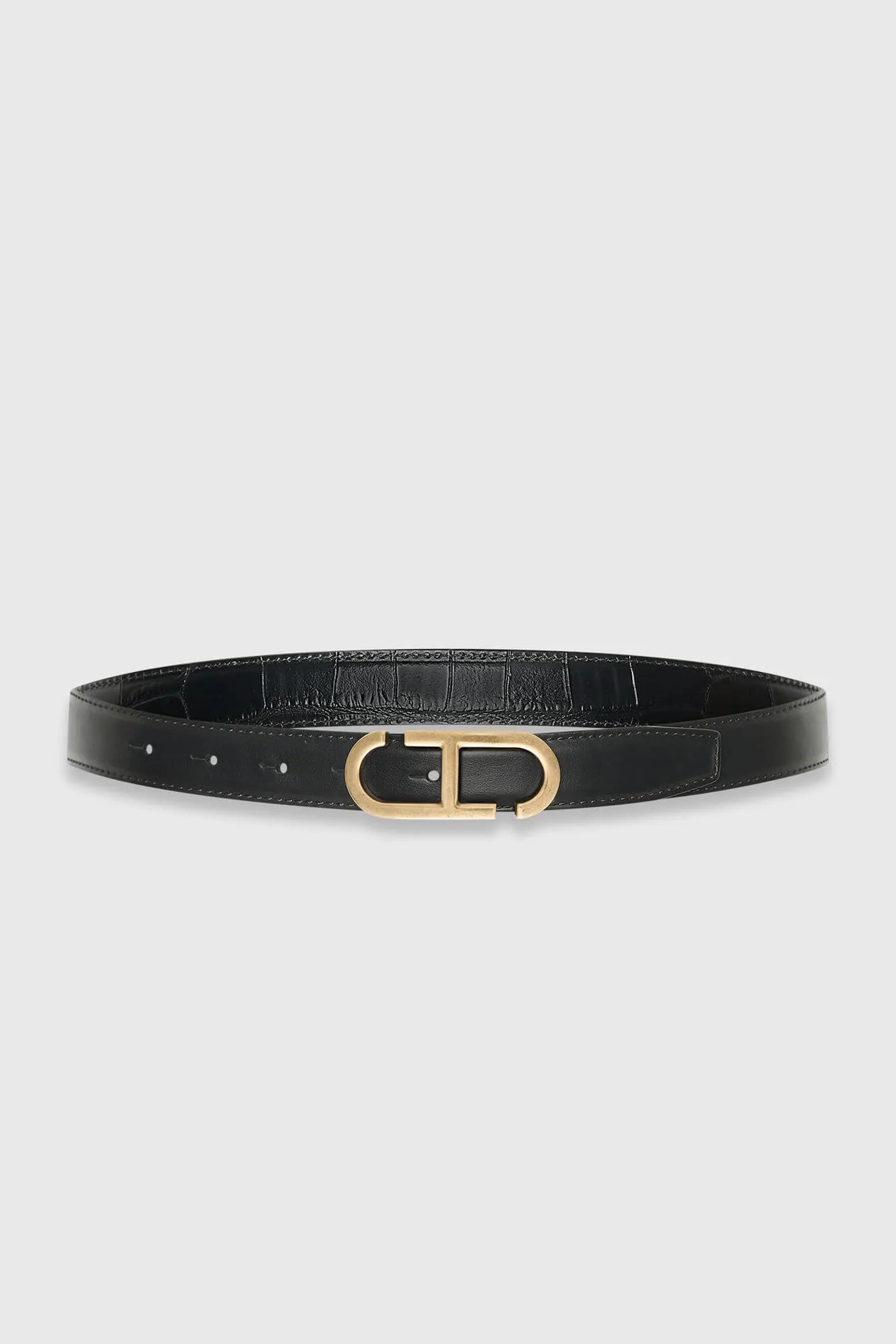 Leren Dames Riem Reversible Zwart Croco Brass Trophy Buckle