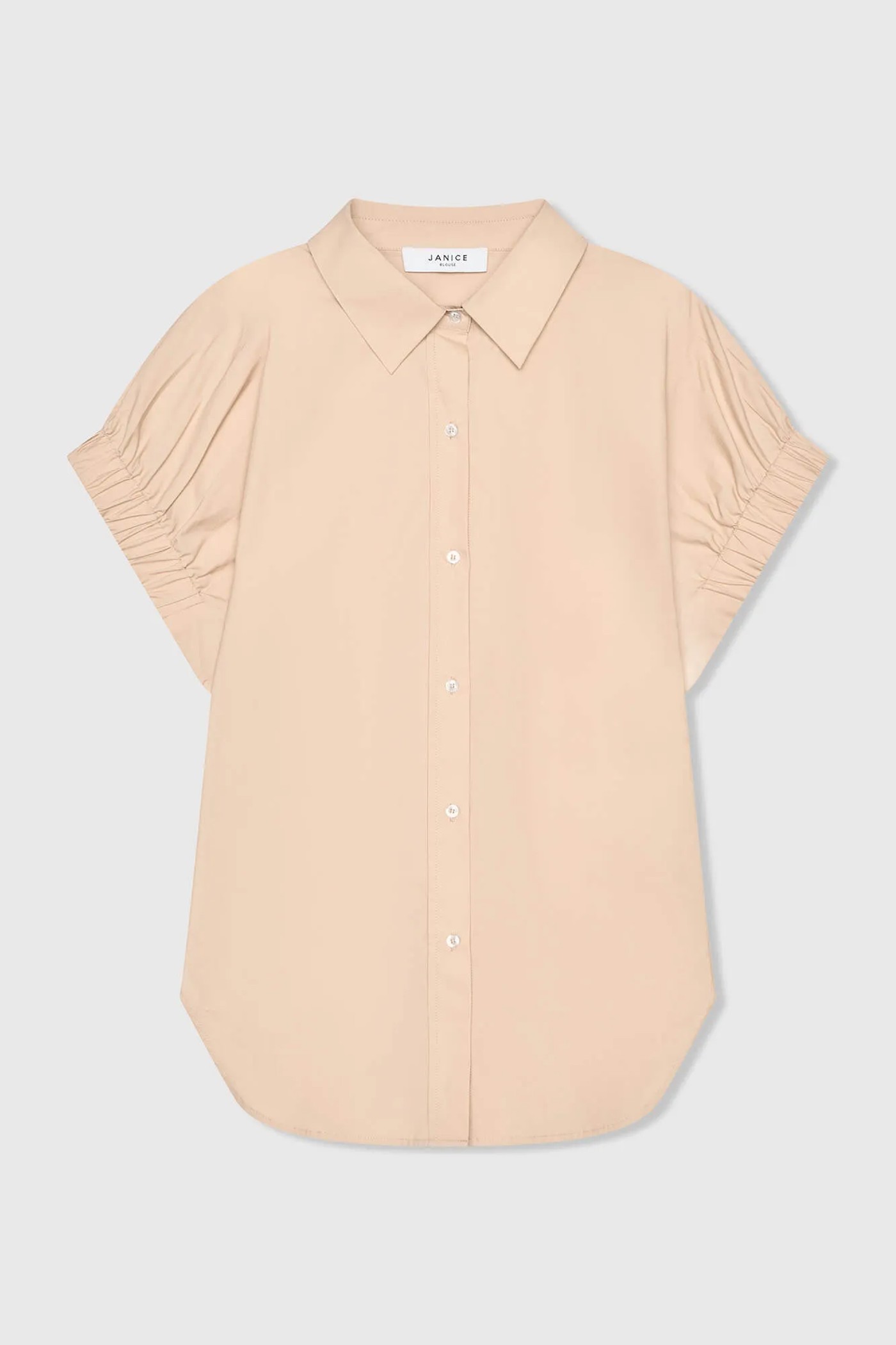 Beige Katoenen Dames Blouse Korte Mouw Yaro