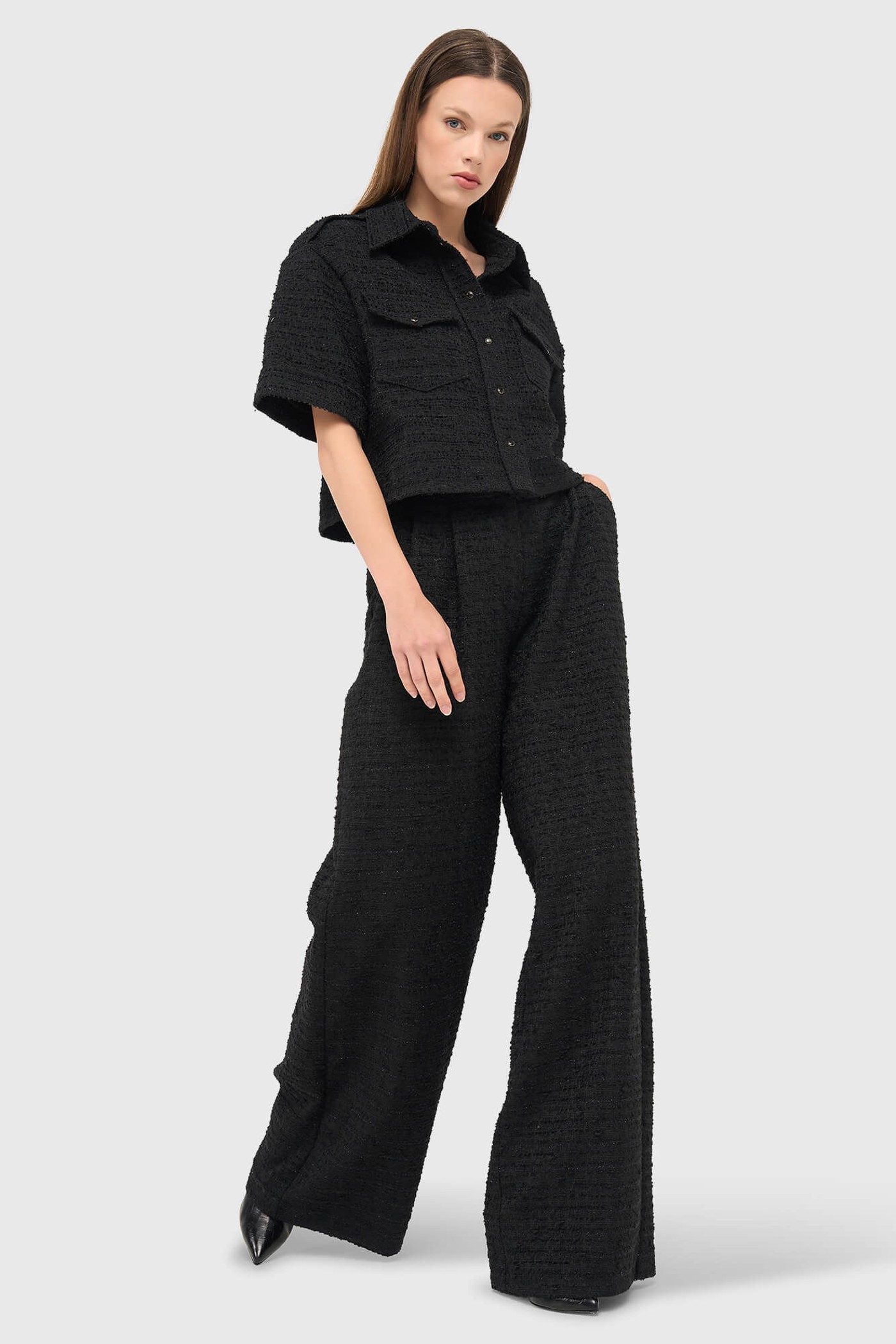 Zwarte Dames Broek Tweed Dollar Lurex