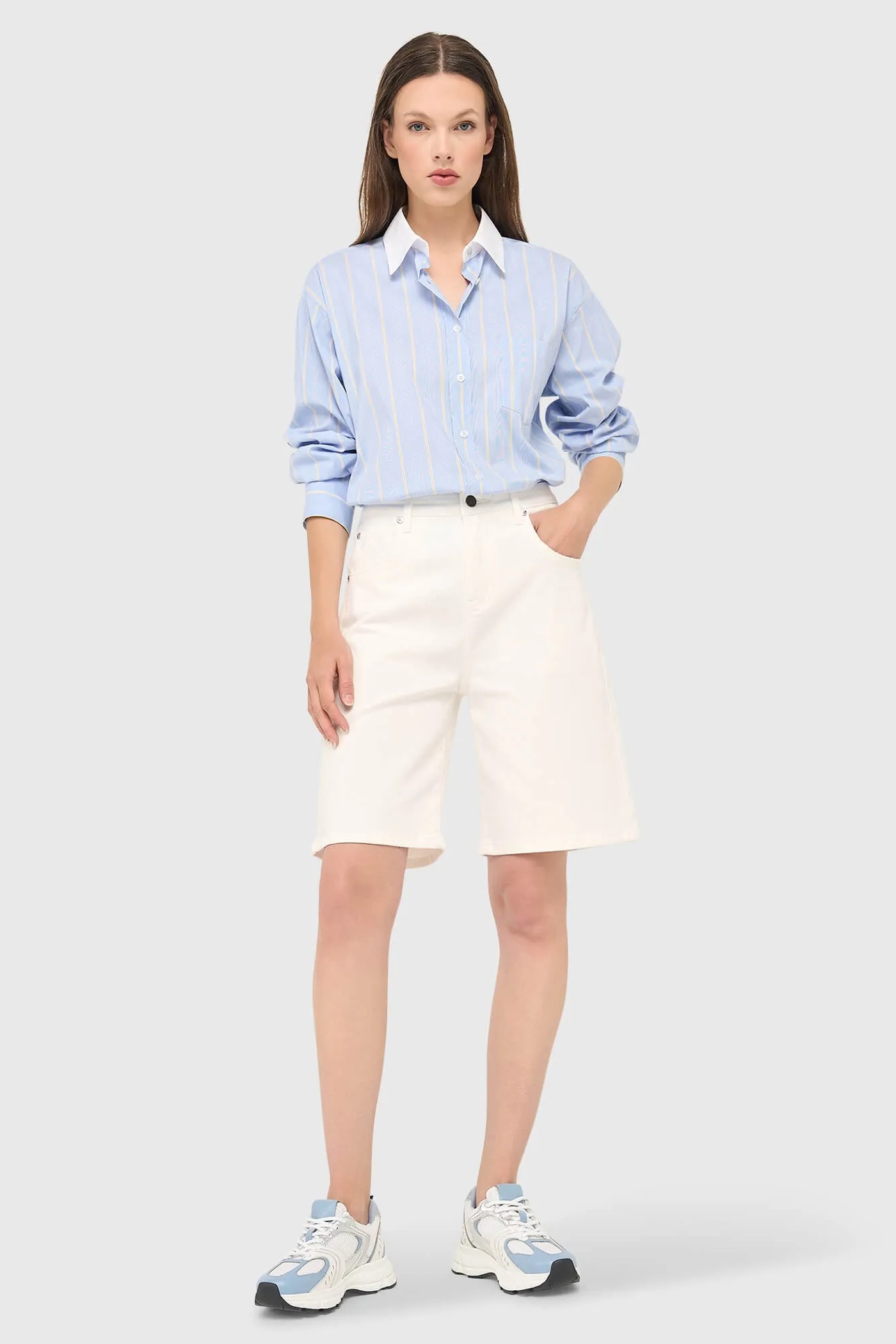 Short Denim Dames Stretch Bo White 183