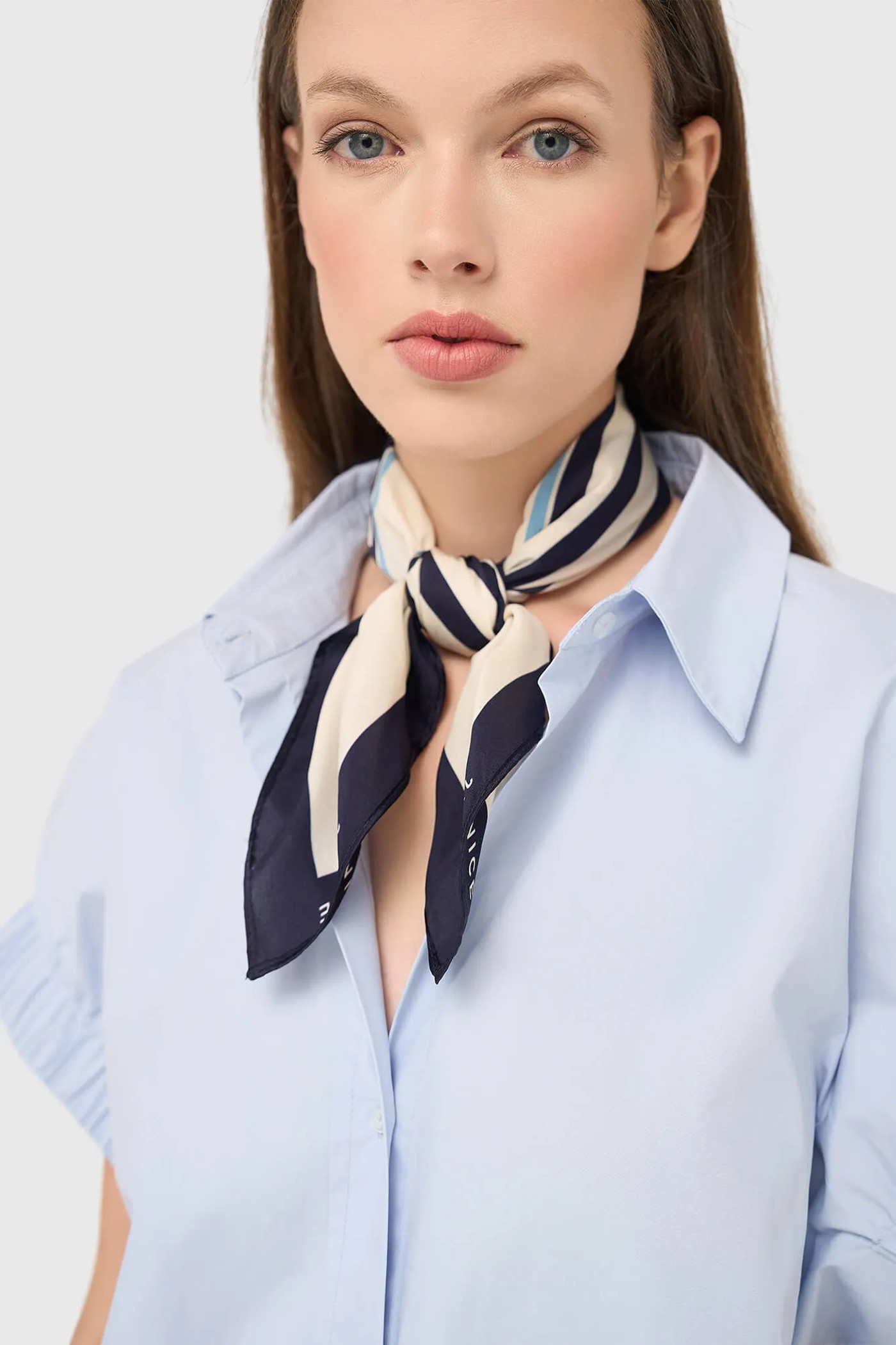 Zijden Sjaal Dames Print Effron Blauw Gestreept