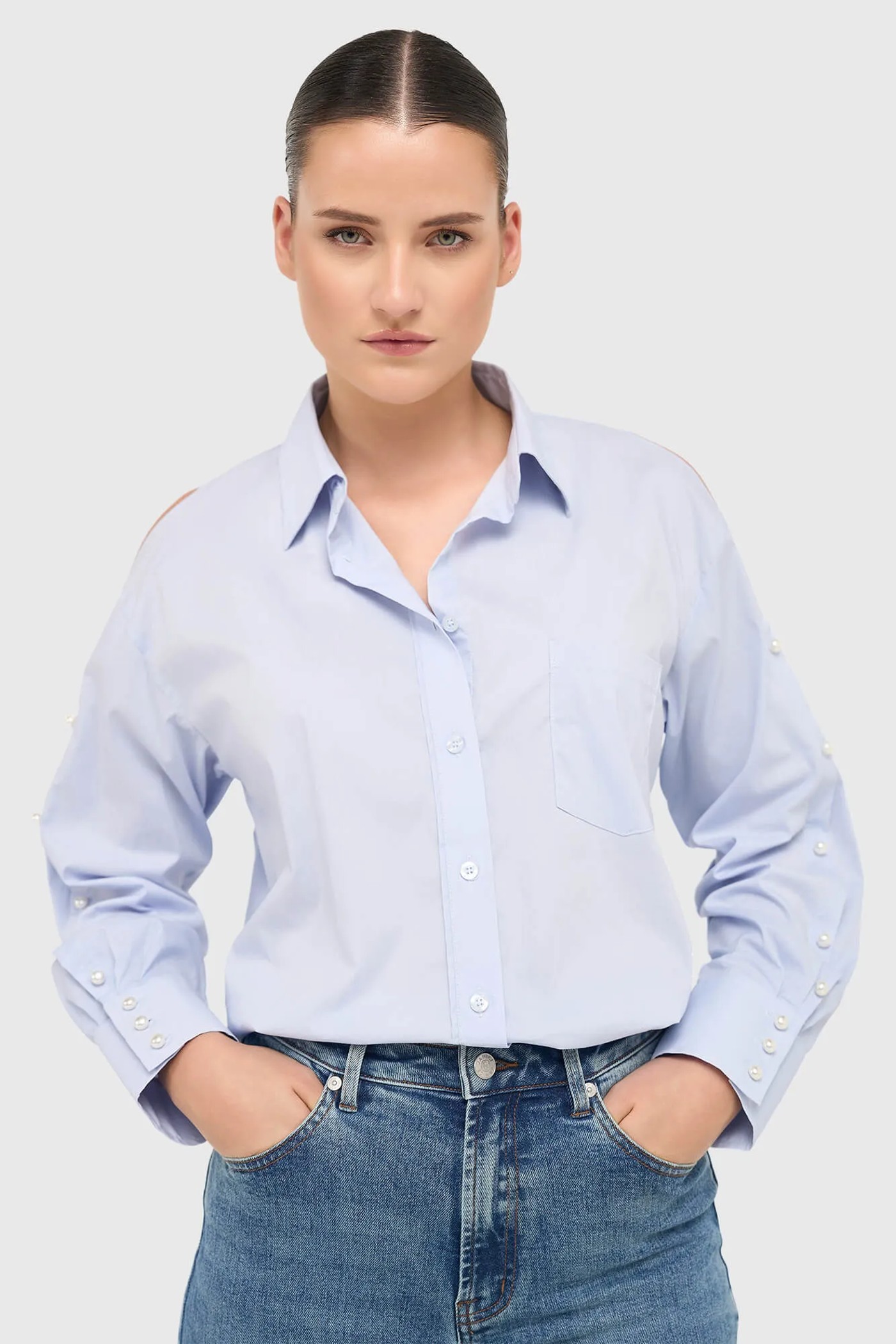 Blouse Dames Katoen Blauw Paul