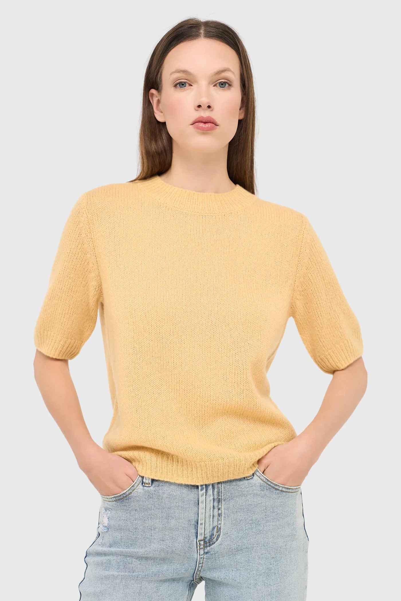 Cashmere Dames Truitje Korte Mouw Geel Eloi