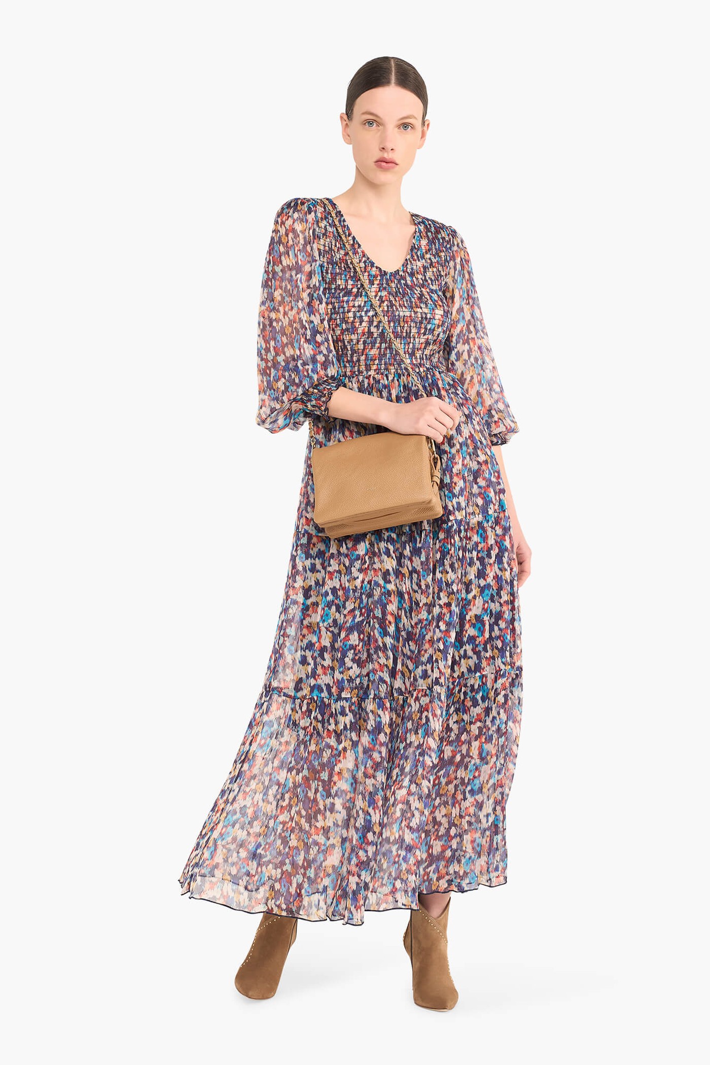 JURK LANG PRINT SMOG FINN BLAUW