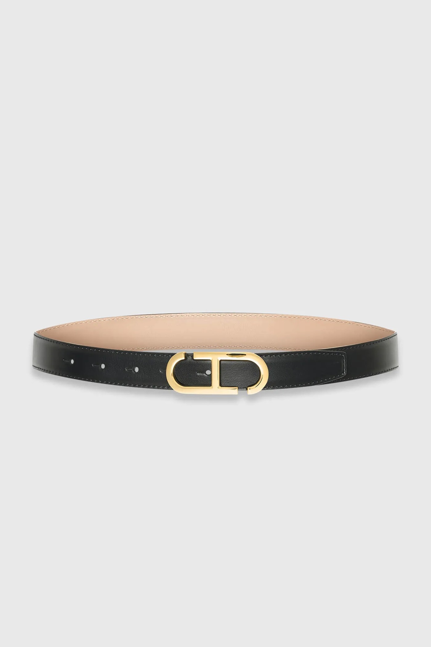 Leren Dames Riem Reversible Zwart Taupe Goud Trophy Buckle