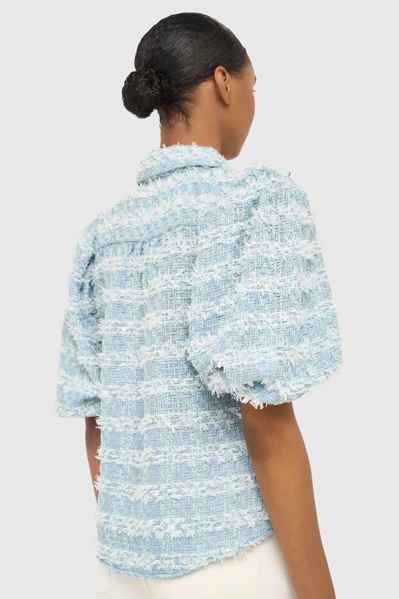 Blouse Dames Pof Mouw Tweed Lars Blauw