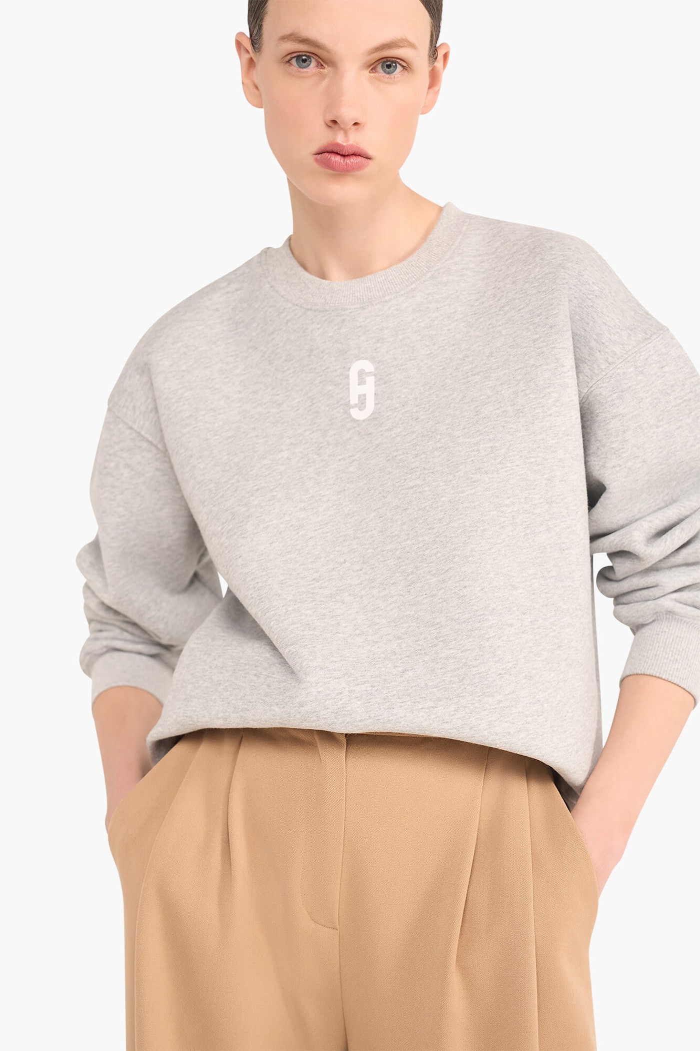 Sweater Dames Katoen Logo Wit Andy Grijs