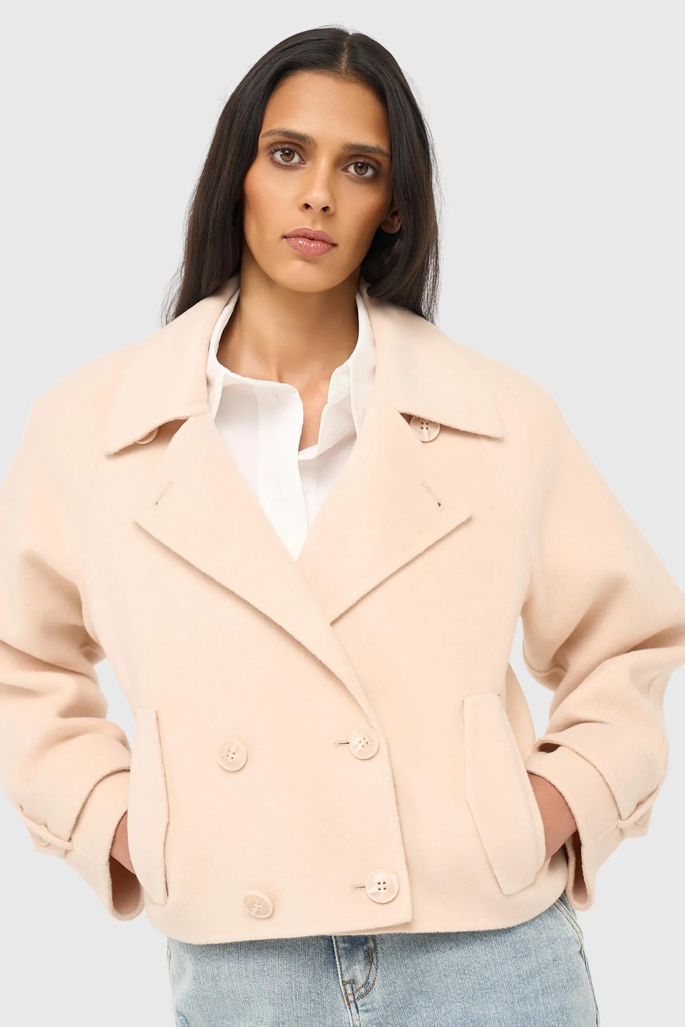 Korte Cashmere Jas Trenchcoat Double Face Peach Floyd