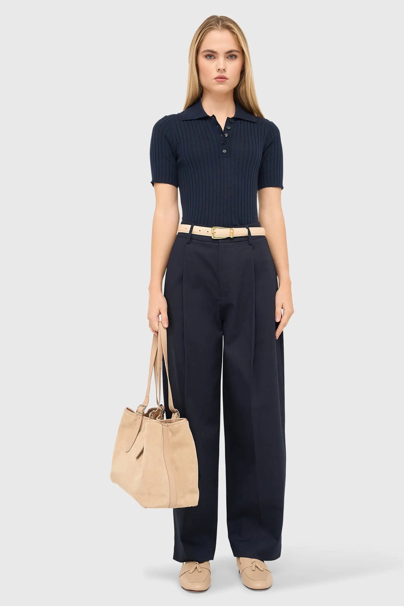 Polo Truitje Gebreid Merino Wol Kian Navy Blauw