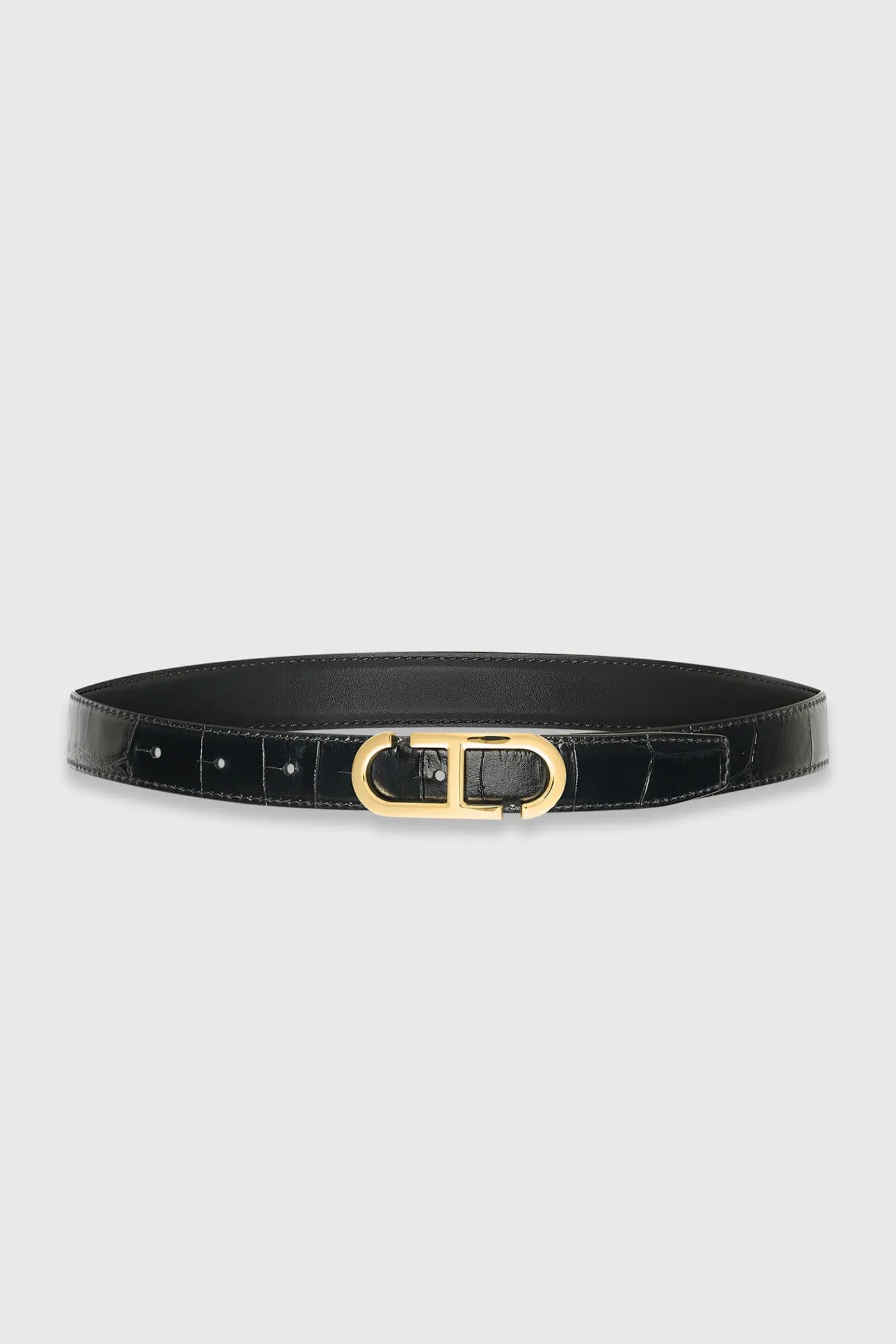 Leren Dames Riem Reversible Zwart Croco Goud Trophy Buckle