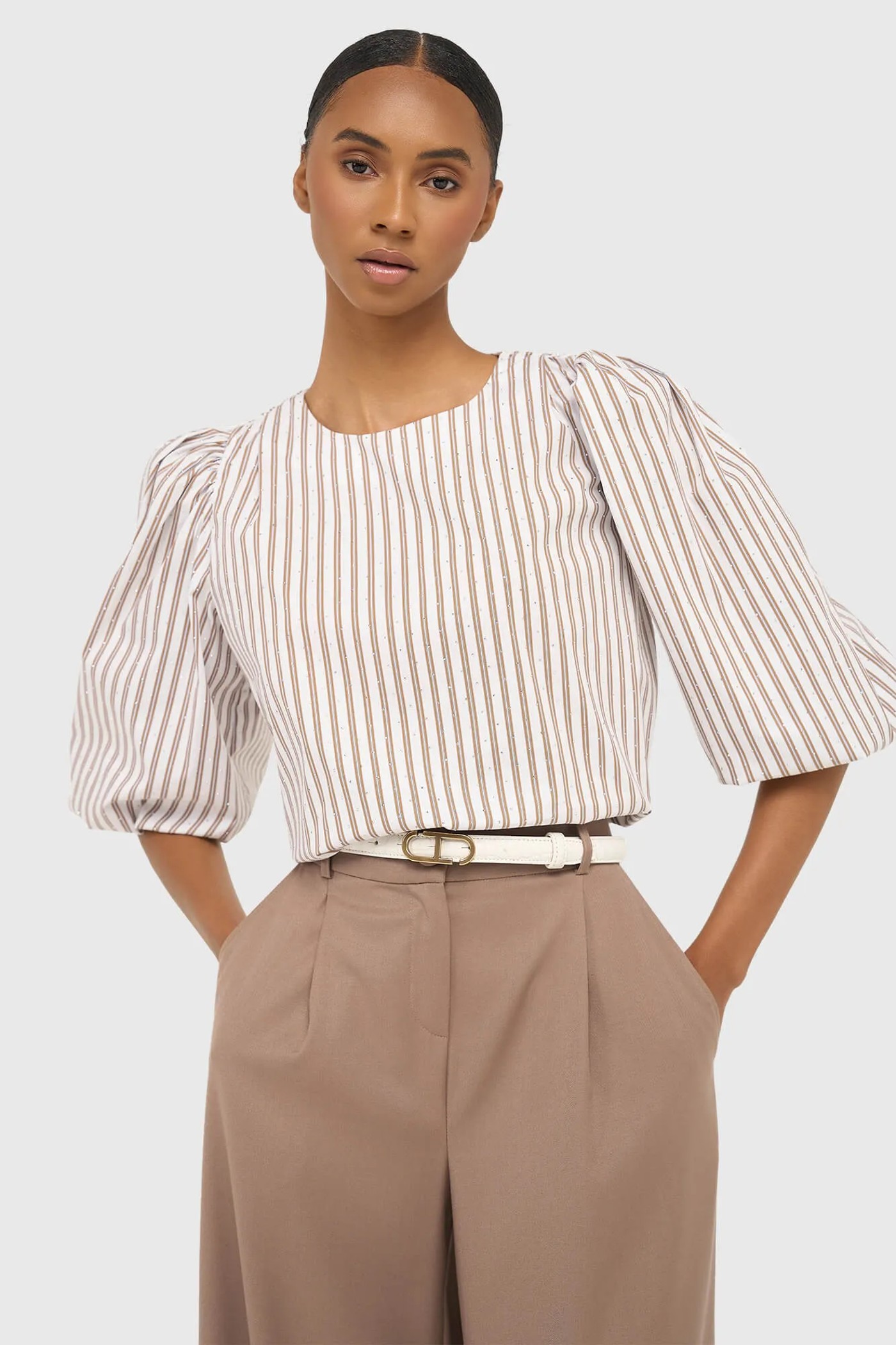 Dames Top Pof Mouw Streepjes Elian Bruin