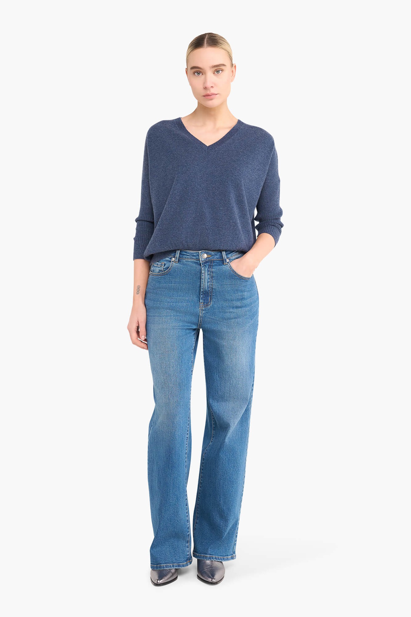 CASHMERE TRUI DAMES DASH BLAUW