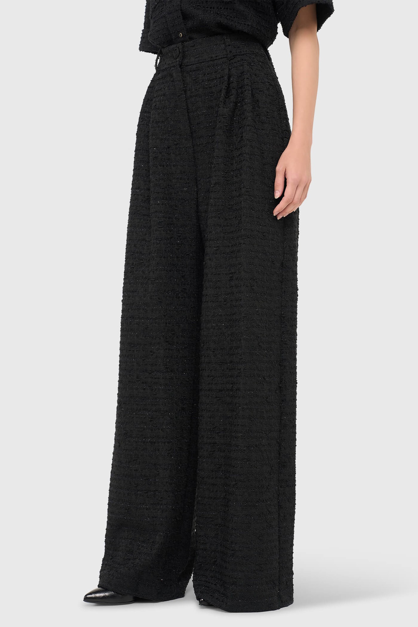 Zwarte Dames Broek Tweed Dollar Lurex