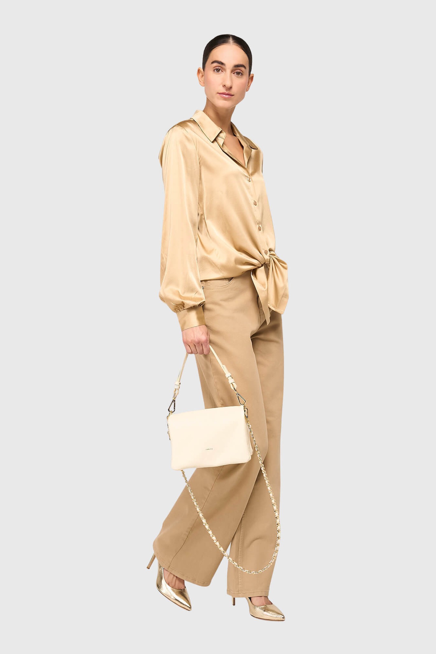Leren Schoudertas Dames Skylar Off-white