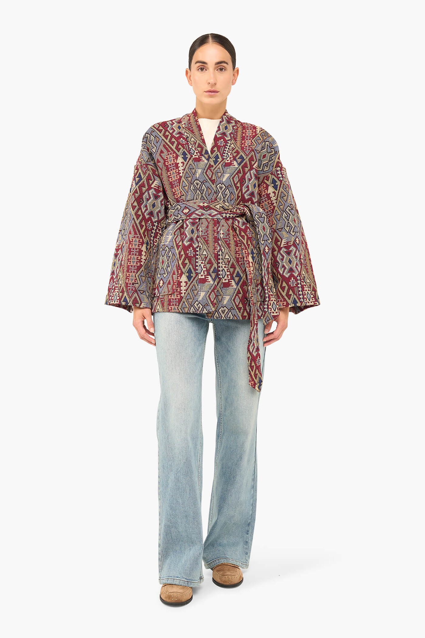 KIMONO DAMES JACQUARD PRESTON AZTEC ROOD