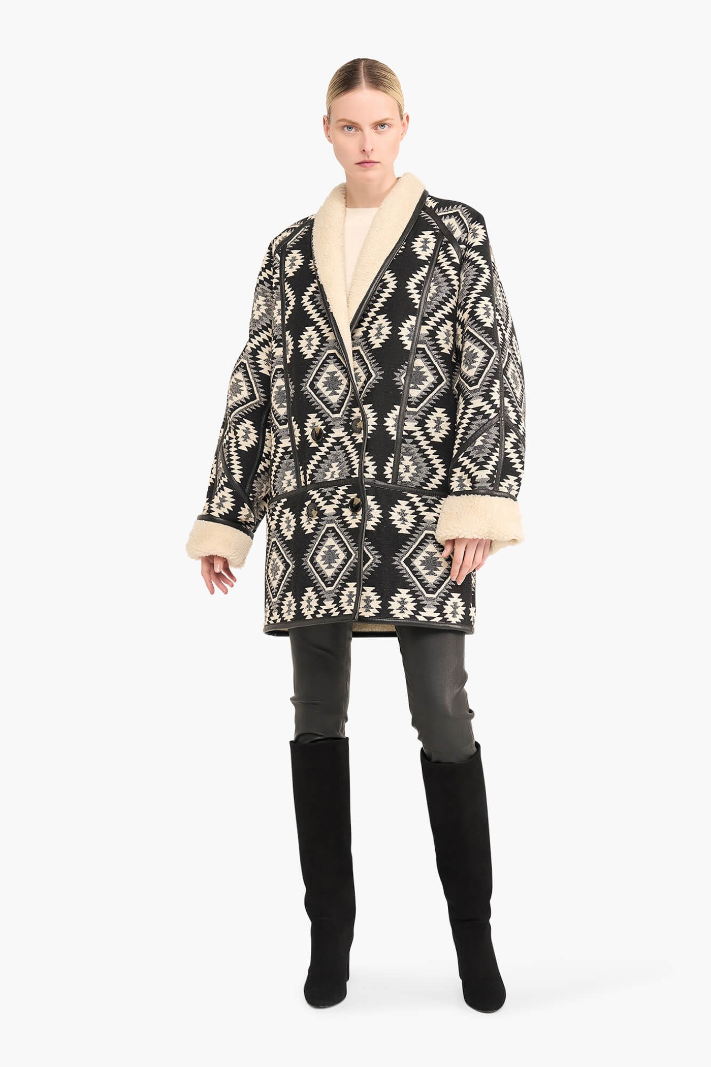 Jas Dames Zwart Creme Raf Jacquard Aztec