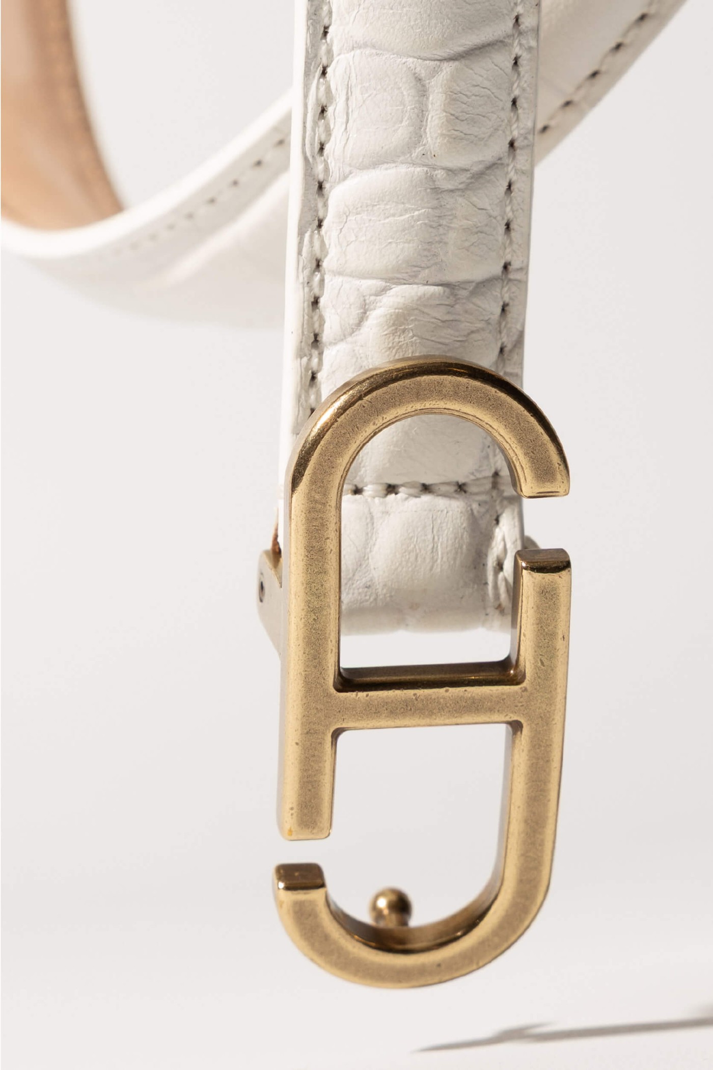 Leren Riem Dames Trophy Off White Croco Brass Buckle