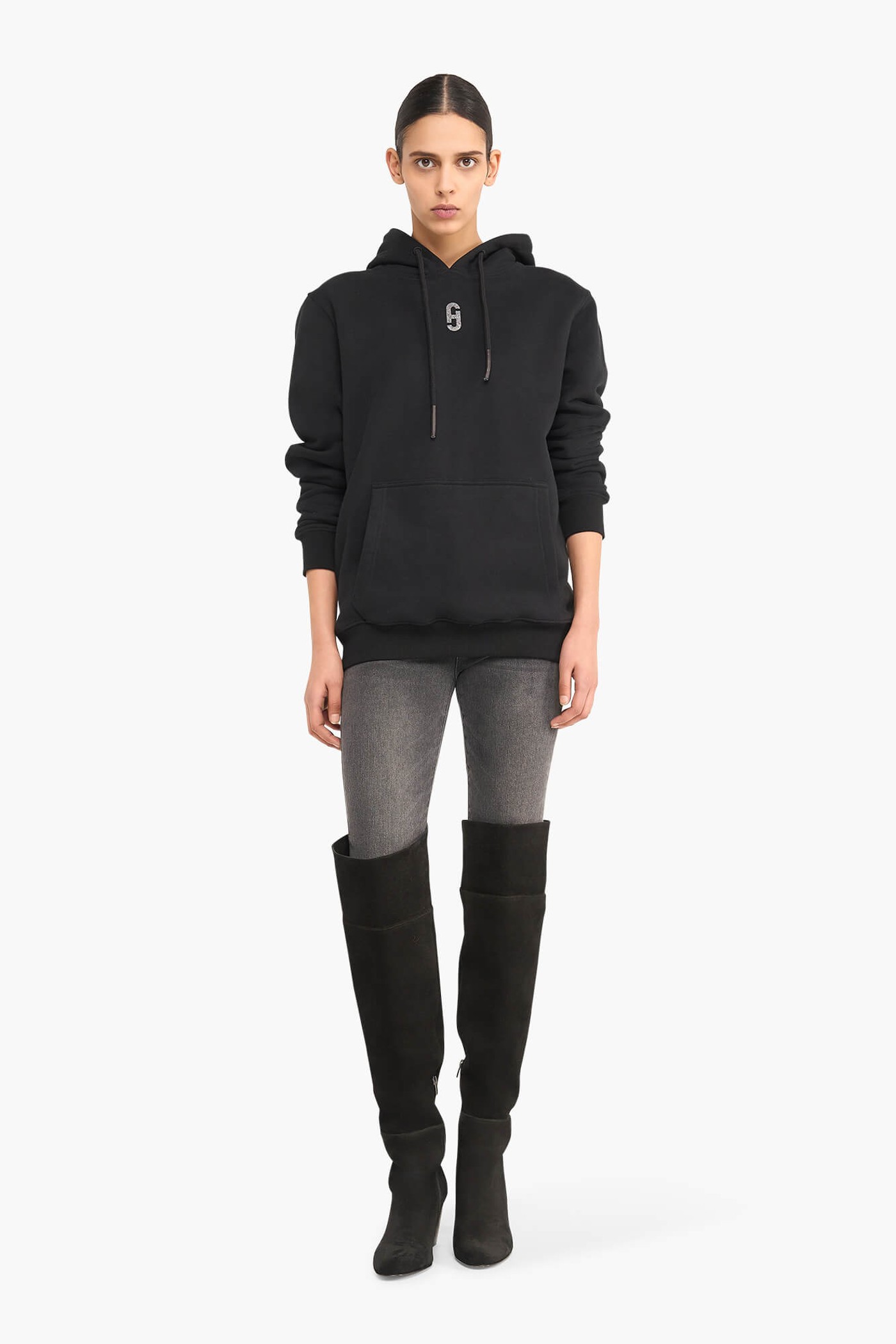 HOODIE DAMES KATOEN LOGO ZILVER SCOTT ZWART