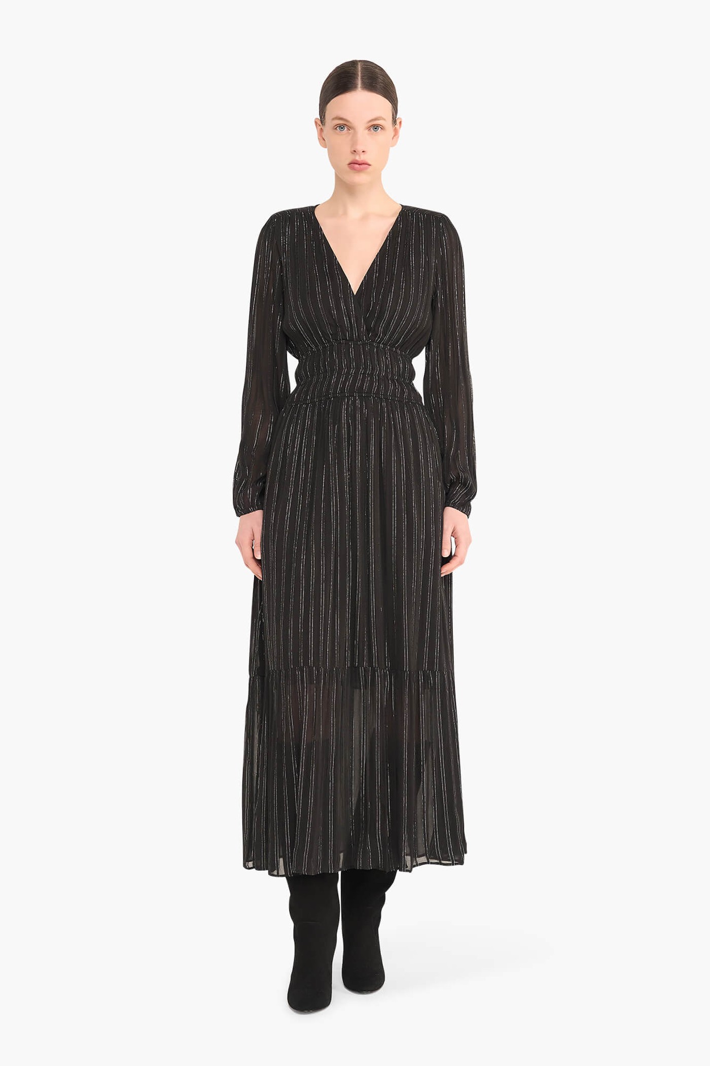 JURK LANG LUREX EALSTIEK MILAN ZWART